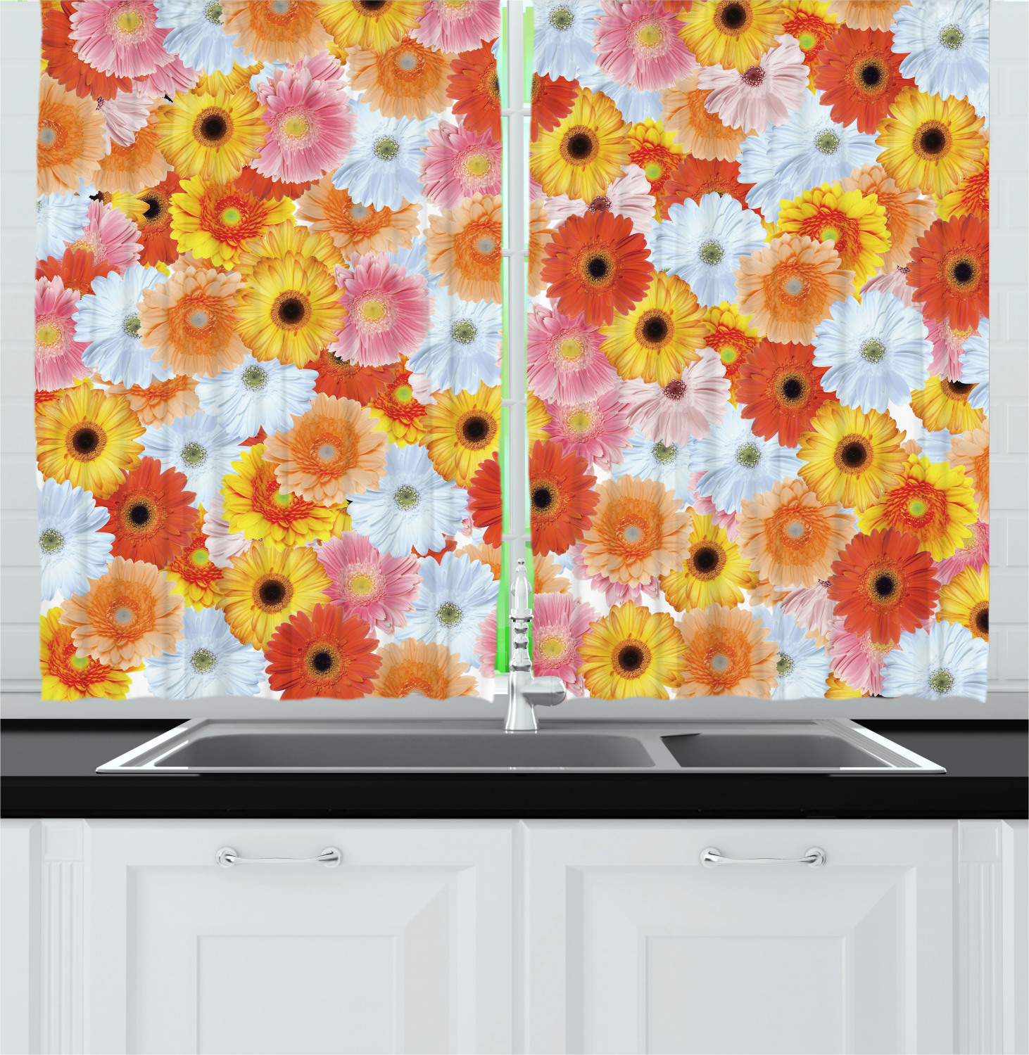 Gerber Daisy Kitchen Curtains 2 Panel Set Window Drapes 55 X 39