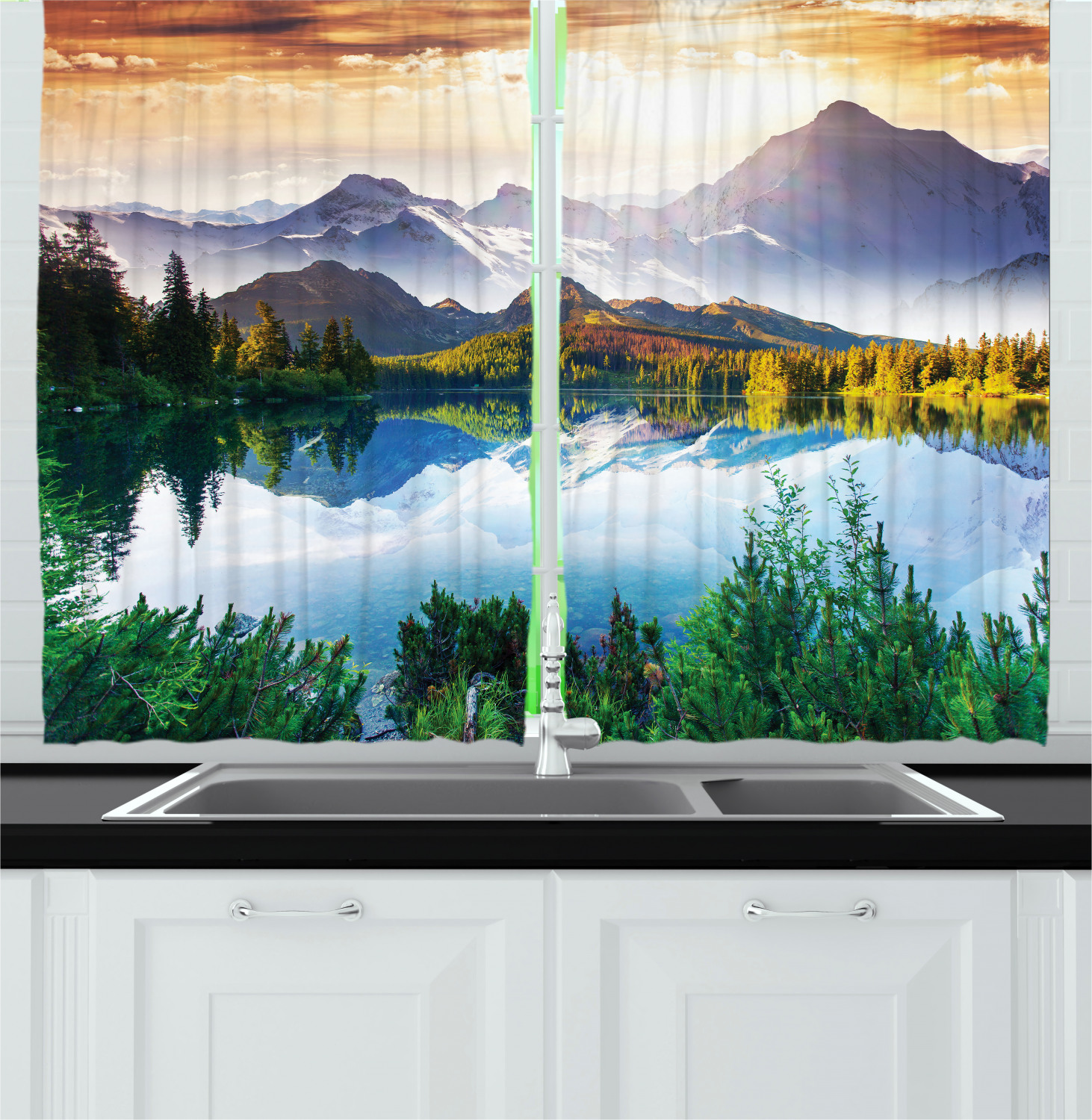 Nature Theme Kitchen Curtains 2 Panel Set Window Drapes 55" X 39" - Picture 25 of 25