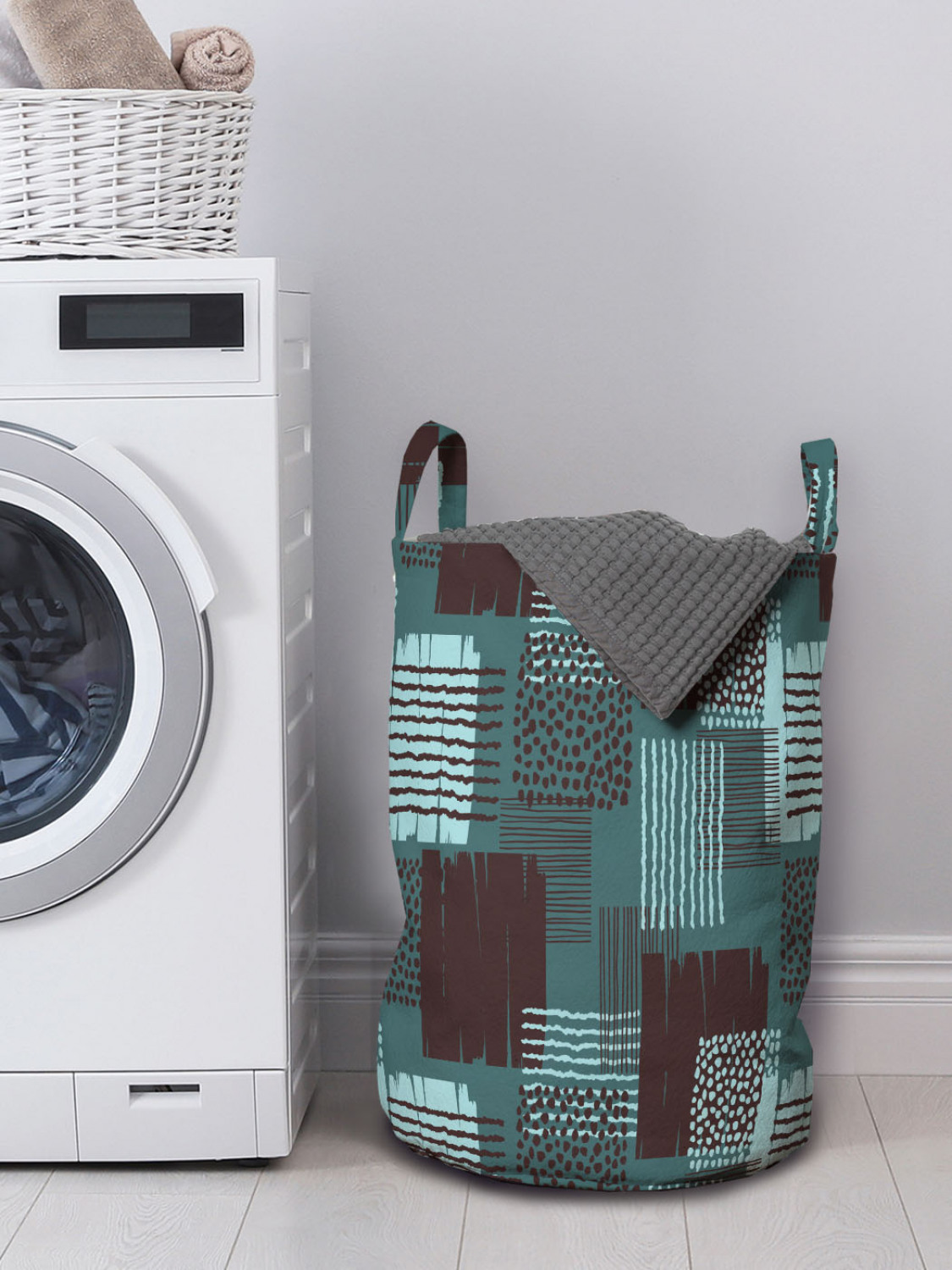 Ambesonne Modern Abstract Laundry Bag Hamper Basket with Handles
