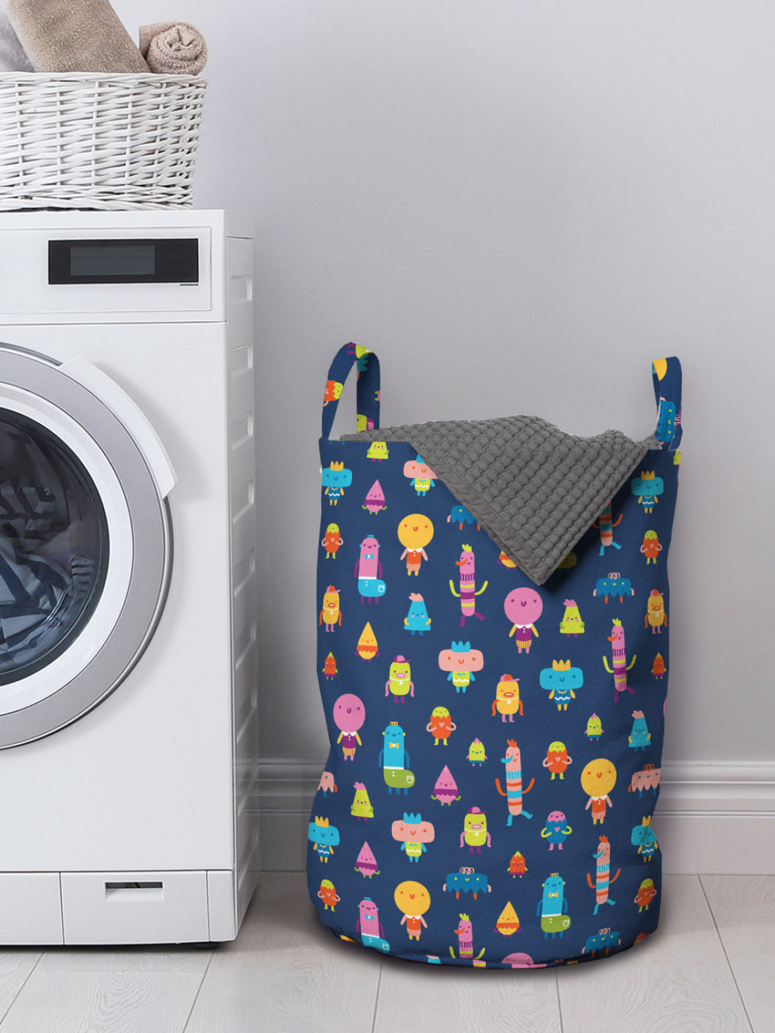 Ambesonne Cartoon Nursery Laundry Bag Hamper Basket with Handles Laundromats 