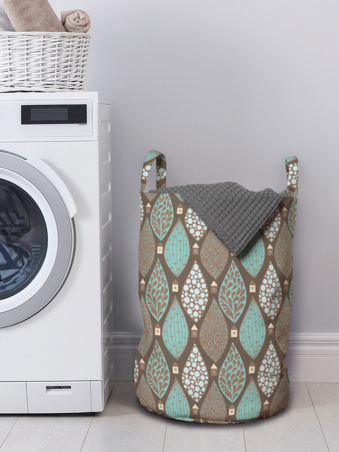 Ambesonne Abstarct Shape Laundry Bag Hamper Basket with Handles Laundromats