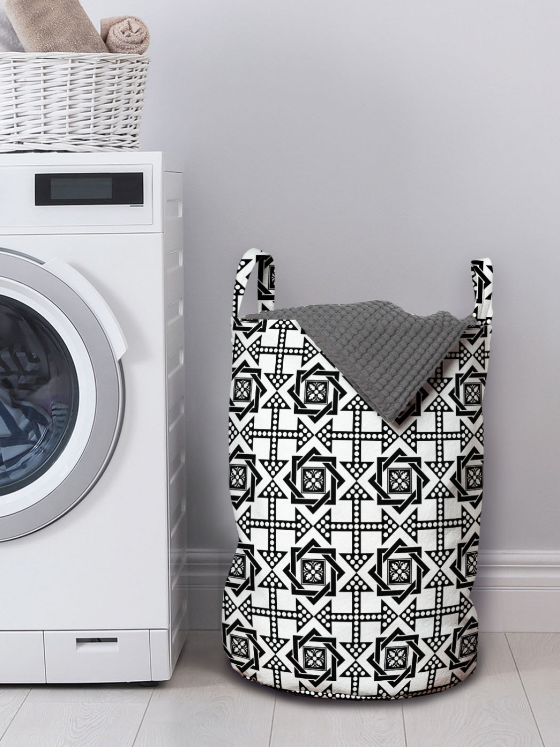 Ambesonne Black and White Laundry Bag Hamper Basket with Handles