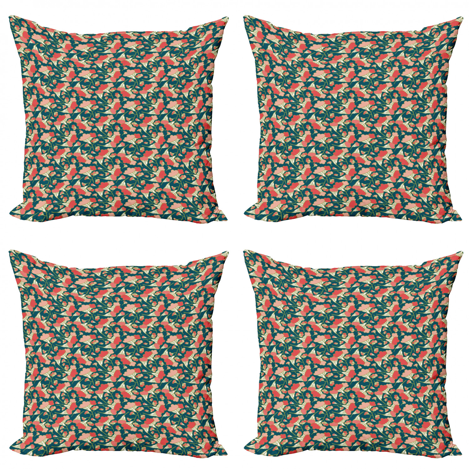 Ambesonne Botanical Blossom Cushion Cover Set of 4 for Couch and Bed in 4 Sizes - Picture 13 of 62