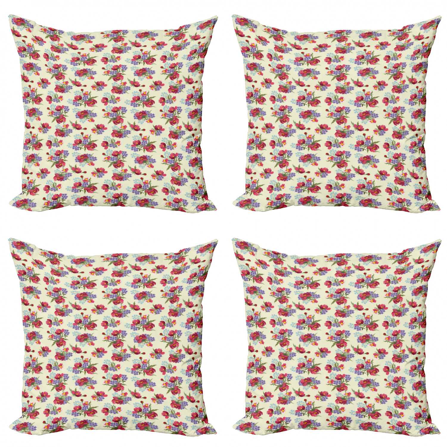 Ambesonne Botanical Blossom Cushion Cover Set of 4 for Couch and Bed in 4 Sizes - Picture 48 of 62