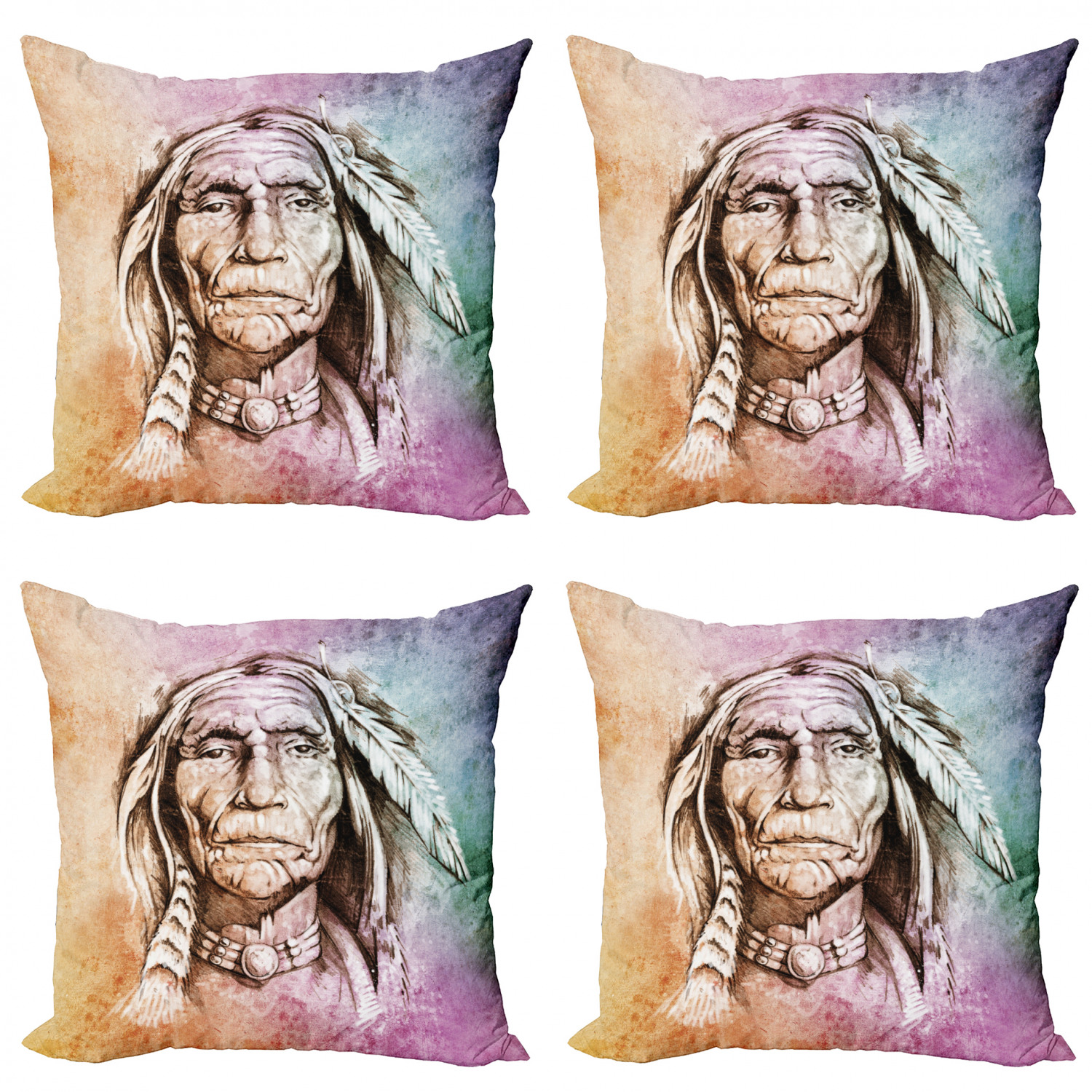 Ambesonne Colorful Theme Cushion Cover Set of 4 for Couch and Bed in 4 Sizes