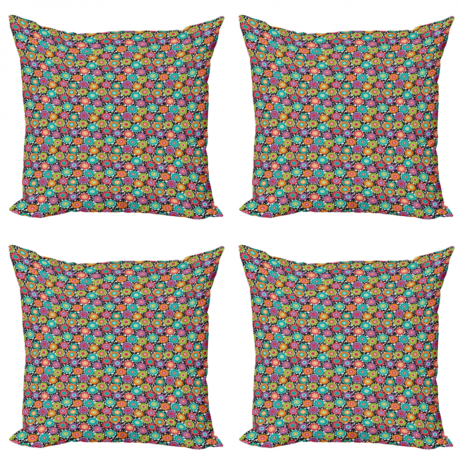 Ambesonne Colorful Theme Cushion Cover Set of 4 for Couch and Bed in 4 Sizes