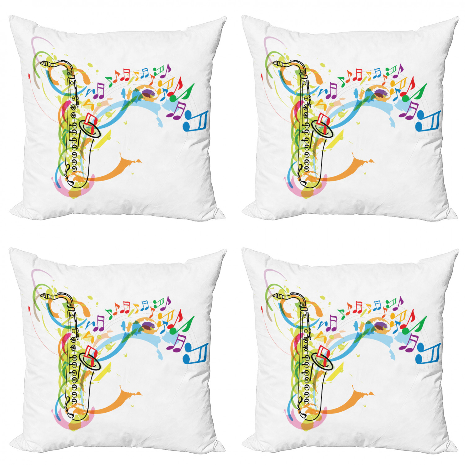 Ambesonne Colorful Theme Cushion Cover Set of 4 for Couch and Bed in 4 Sizes