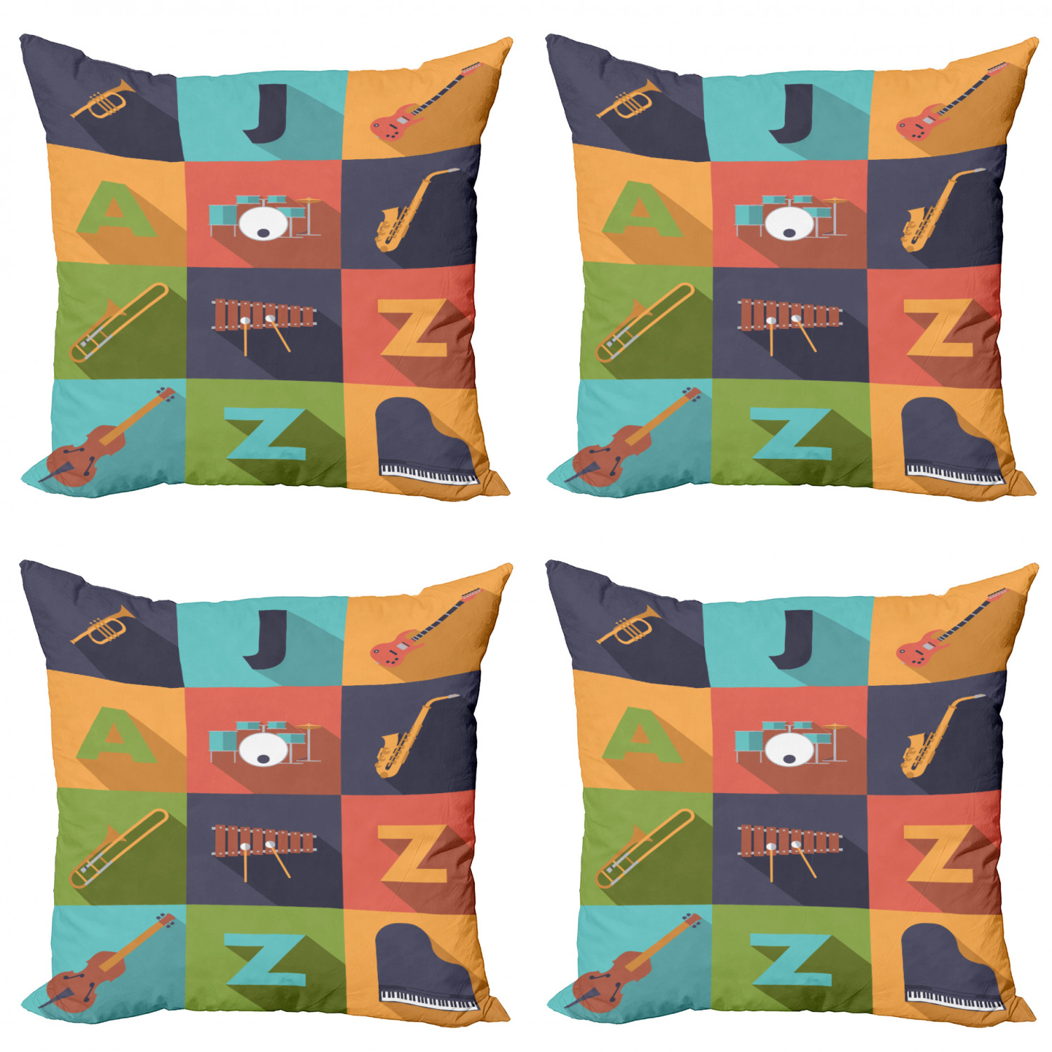 Ambesonne Colorful Theme Cushion Cover Set of 4 for Couch and Bed in 4 Sizes