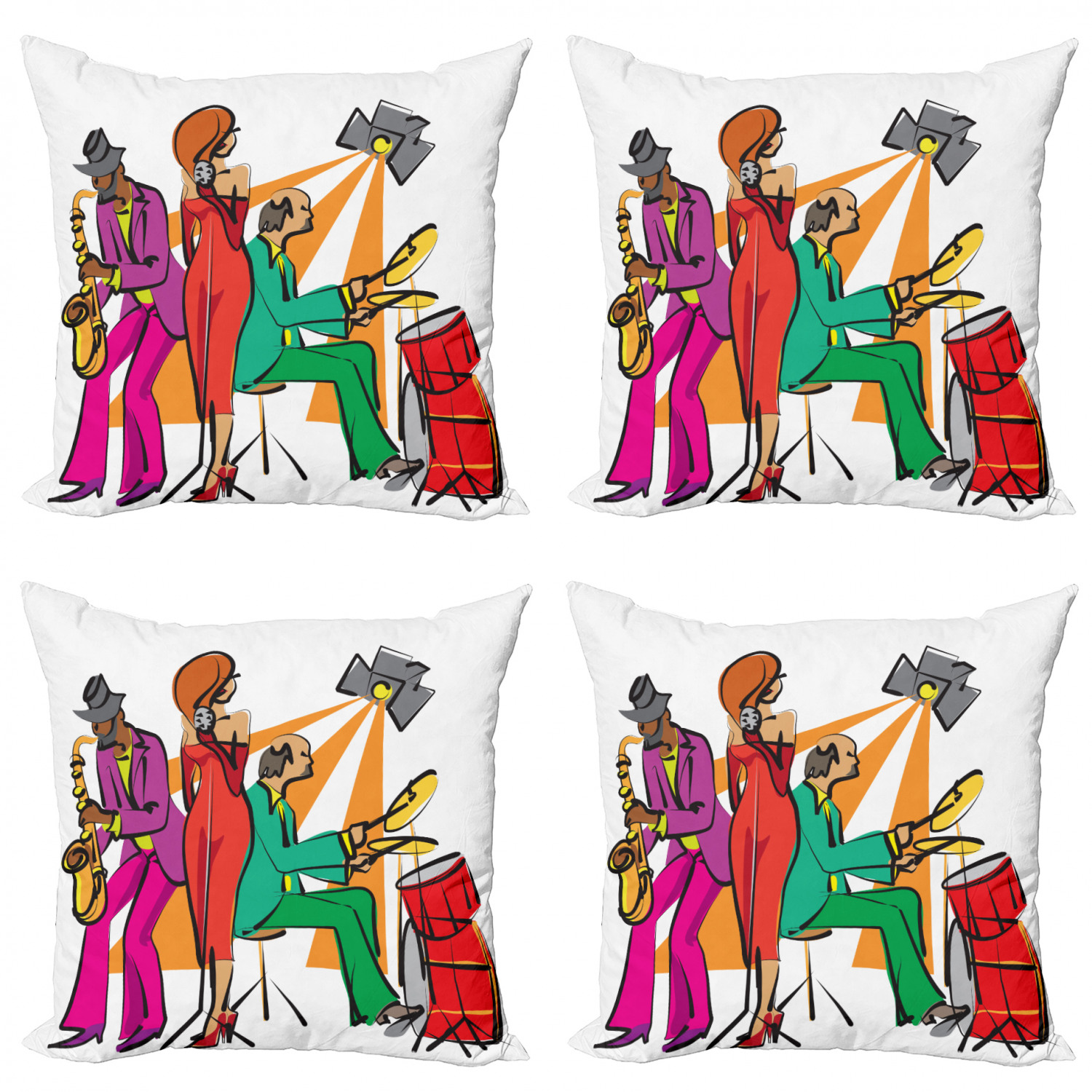 Ambesonne Colorful Theme Cushion Cover Set of 4 for Couch and Bed in 4 Sizes