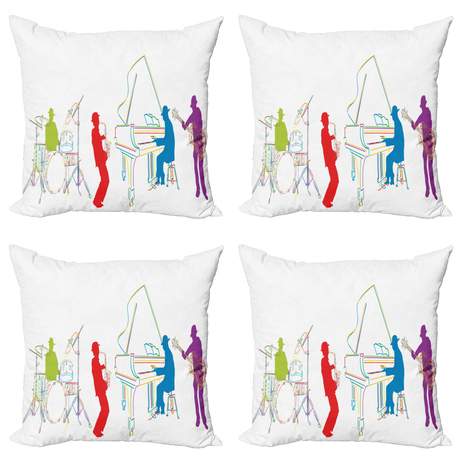 Ambesonne Colorful Theme Cushion Cover Set of 4 for Couch and Bed in 4 Sizes