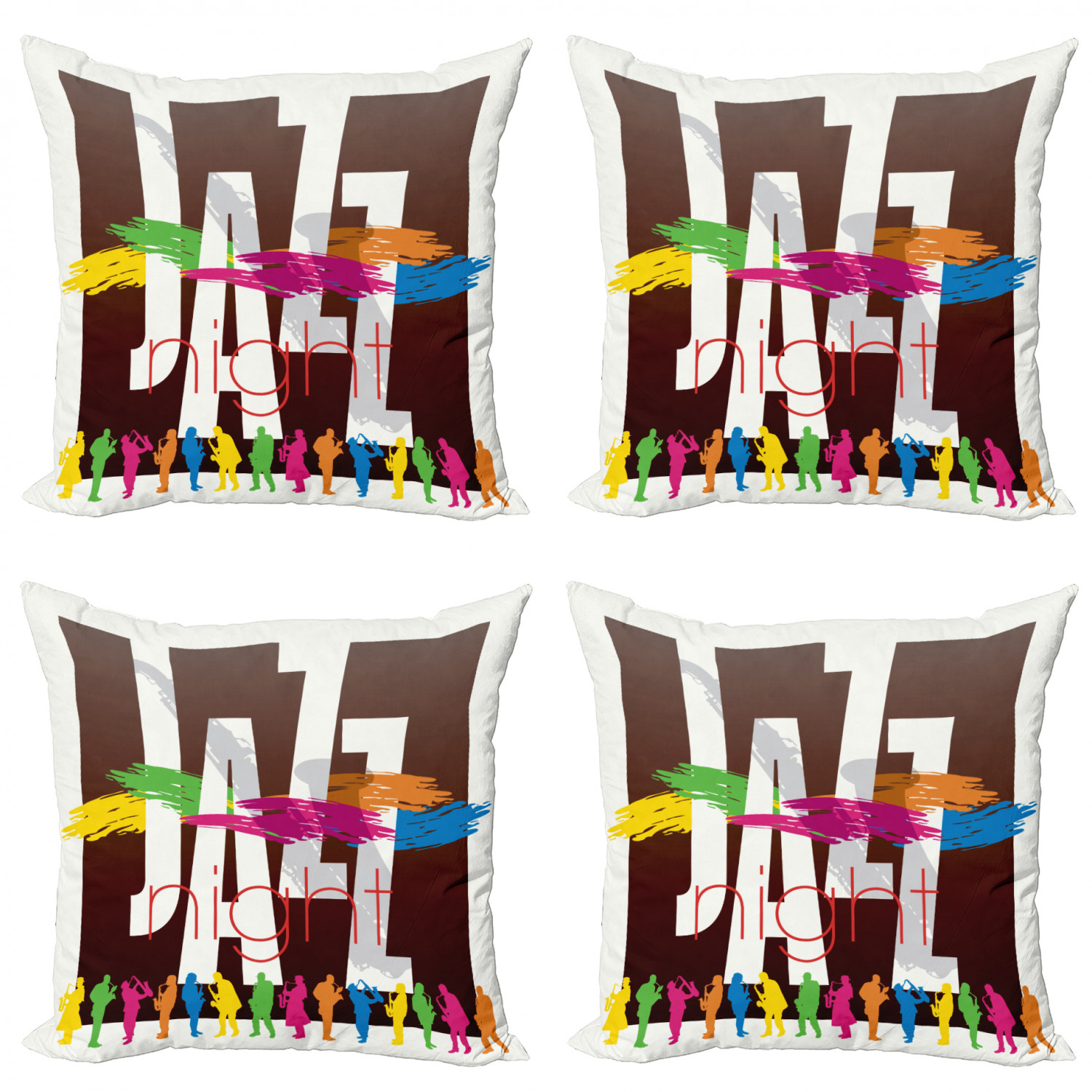 Ambesonne Colorful Theme Cushion Cover Set of 4 for Couch and Bed in 4 Sizes