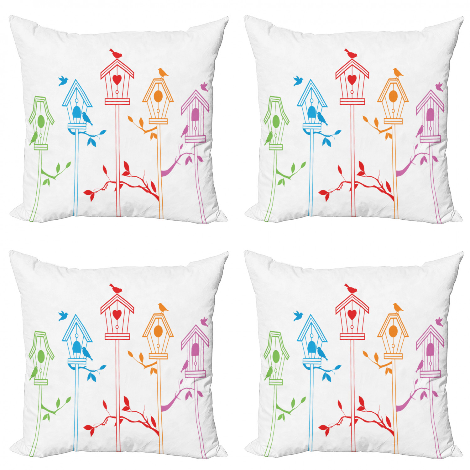 Ambesonne Colorful Theme Cushion Cover Set of 4 for Couch and Bed in 4 Sizes