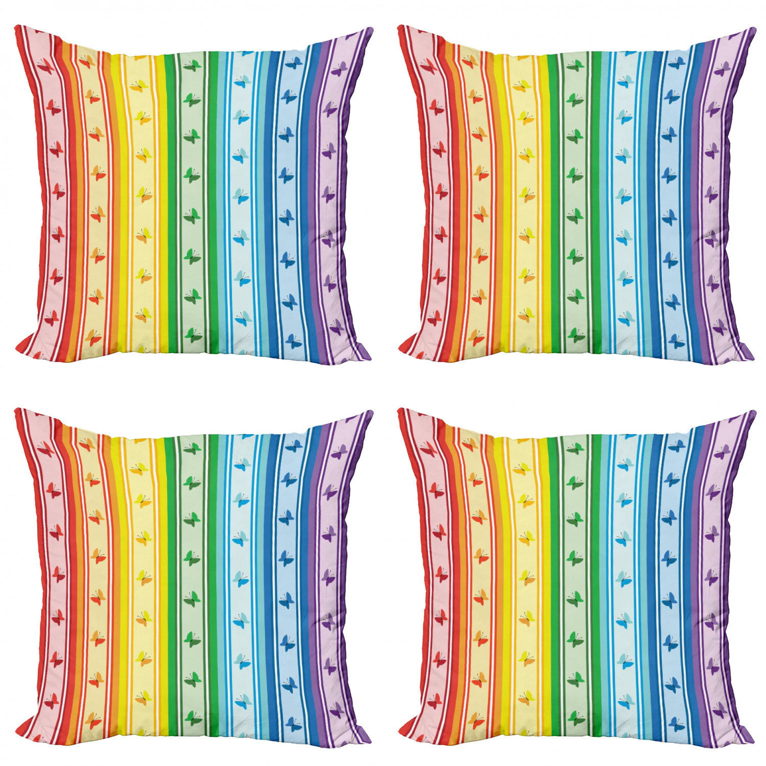 Ambesonne Colorful Theme Cushion Cover Set of 4 for Couch and Bed in 4 Sizes