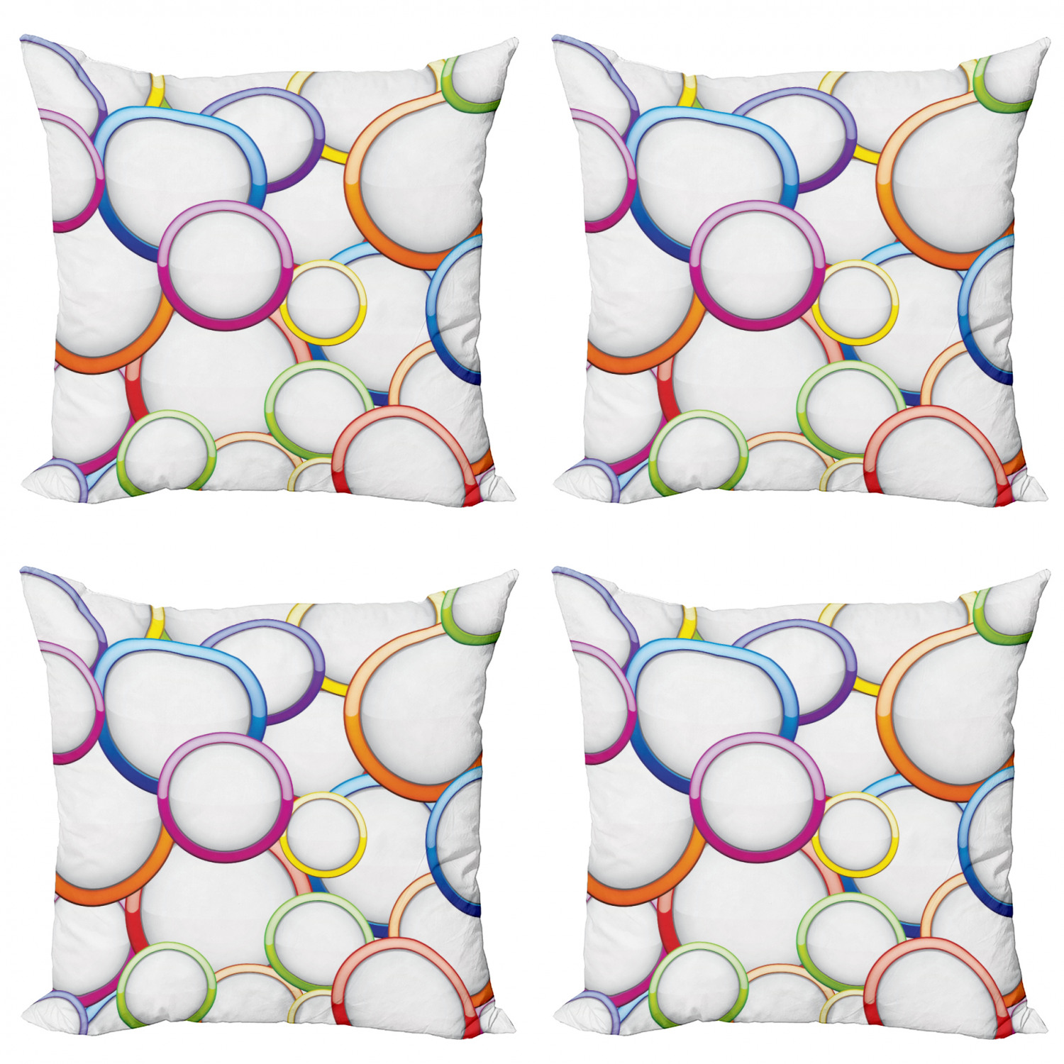 Ambesonne Colorful Theme Cushion Cover Set of 4 for Couch and Bed in 4 Sizes