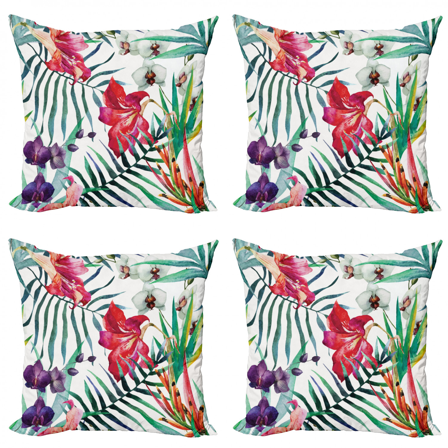 Ambesonne Colorful Theme Cushion Cover Set of 4 for Couch and Bed in 4 Sizes