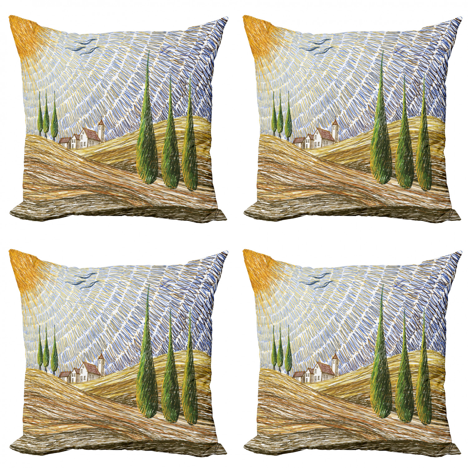 Ambesonne Colorful Theme Cushion Cover Set of 4 for Couch and Bed in 4 Sizes