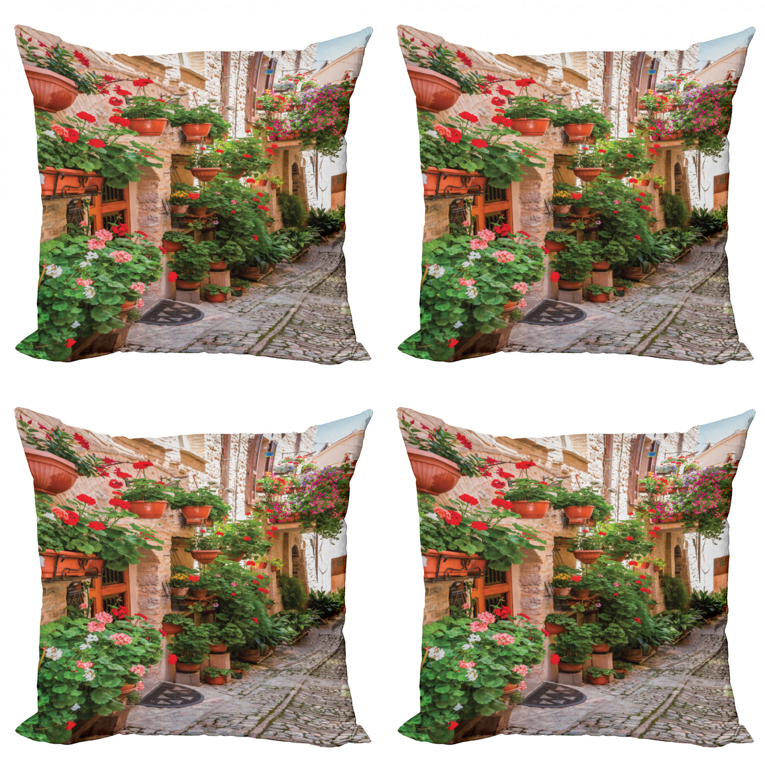 Ambesonne Colorful Theme Cushion Cover Set of 4 for Couch and Bed in 4 Sizes