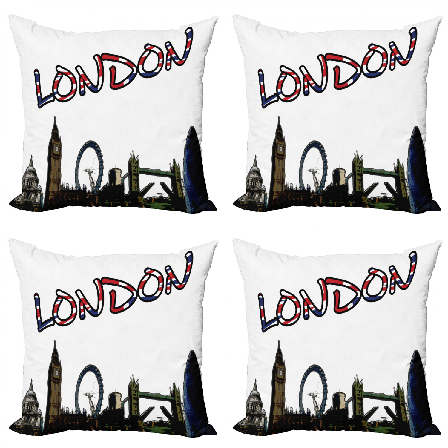 Ambesonne Colorful Theme Cushion Cover Set of 4 for Couch and Bed in 4 Sizes