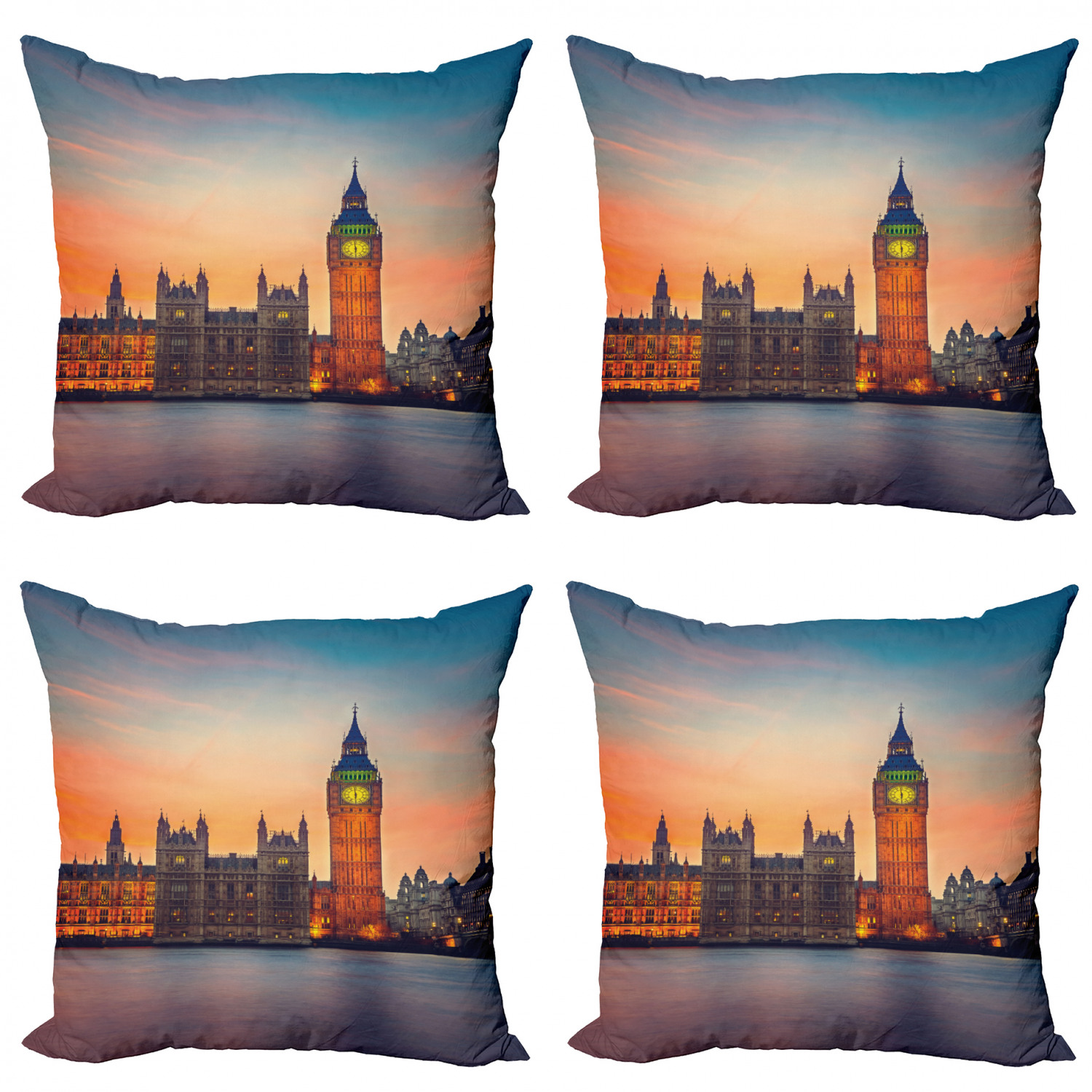 Ambesonne Colorful Theme Cushion Cover Set of 4 for Couch and Bed in 4 Sizes