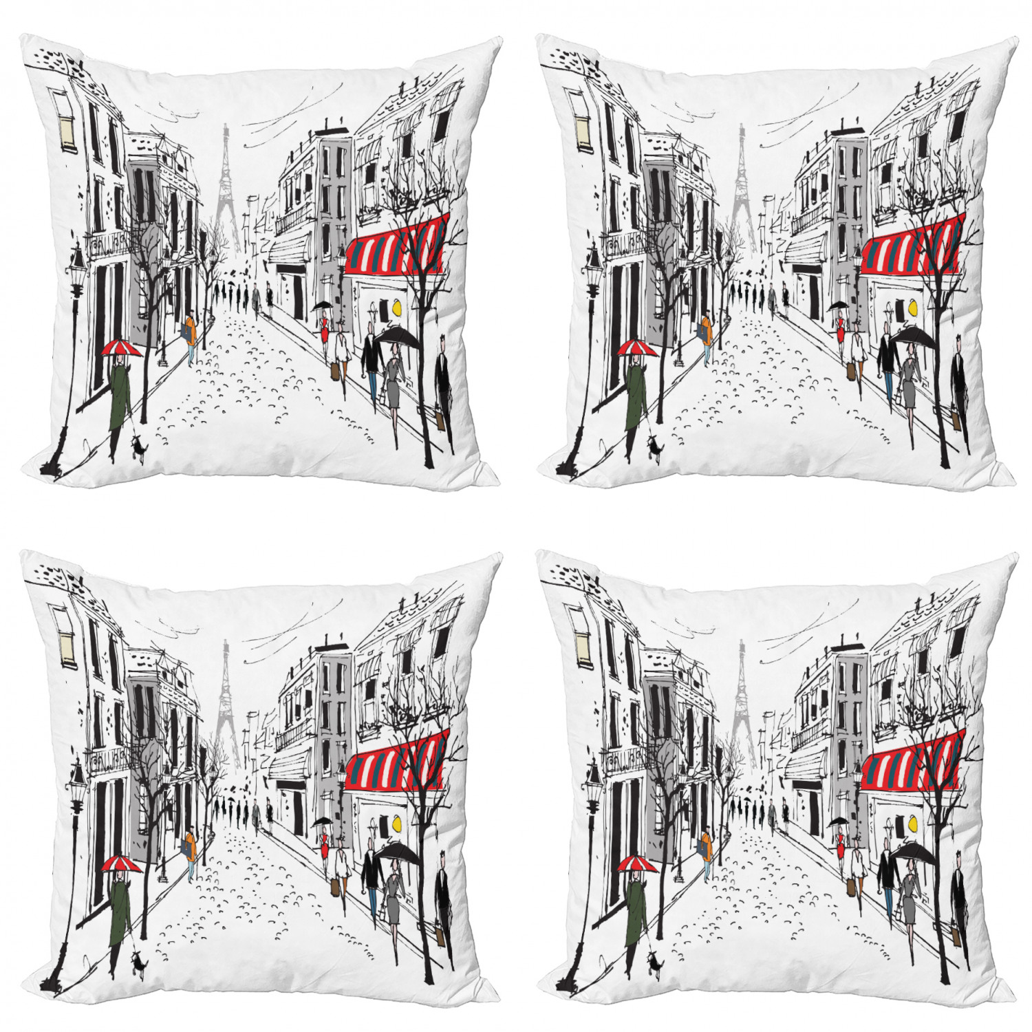 Ambesonne Colorful Theme Cushion Cover Set of 4 for Couch and Bed in 4 Sizes