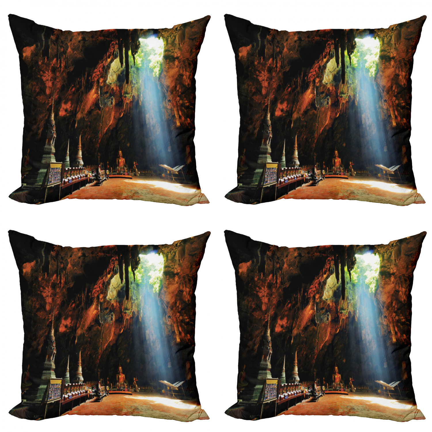 Ambesonne Colorful Theme Cushion Cover Set of 4 for Couch and Bed in 4 Sizes