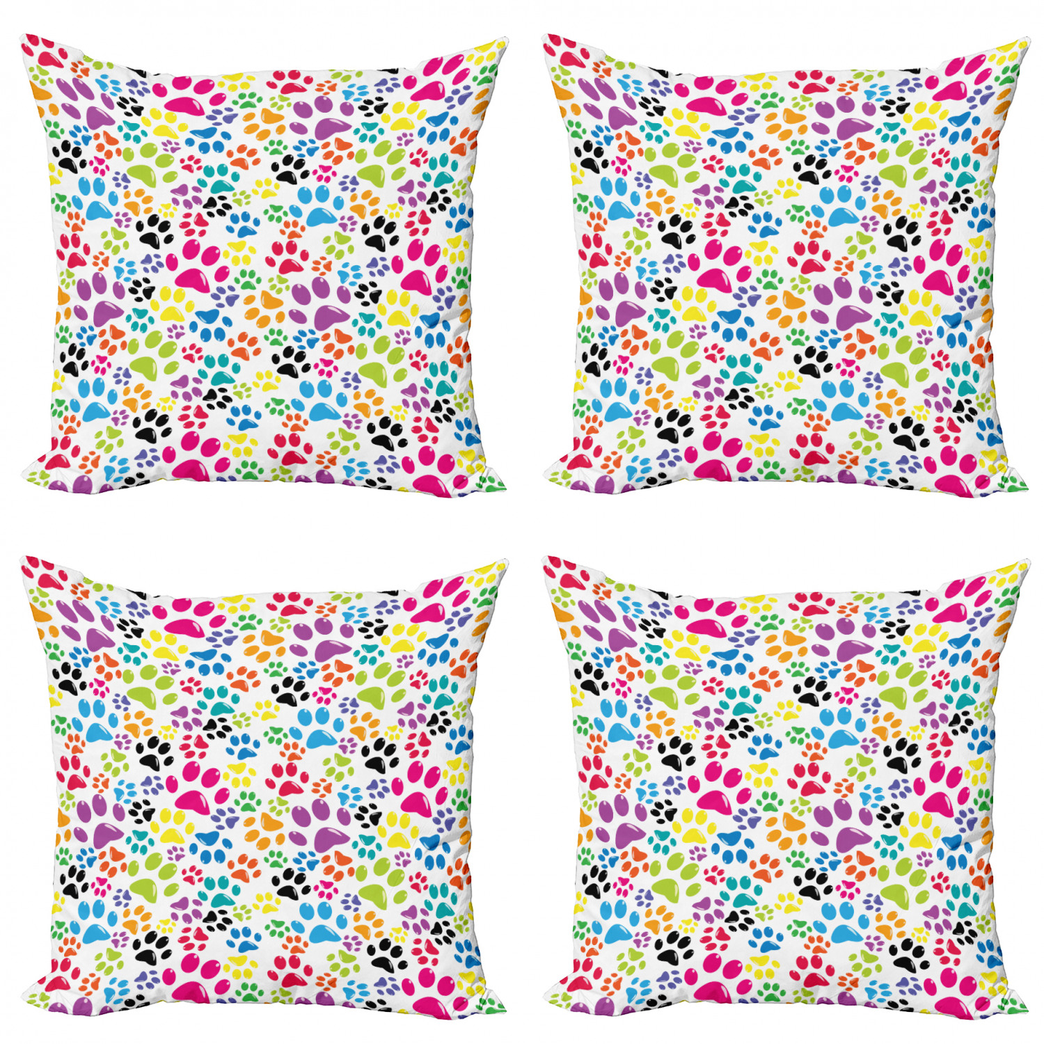 Ambesonne Colorful Theme Cushion Cover Set of 4 for Couch and Bed in 4 Sizes