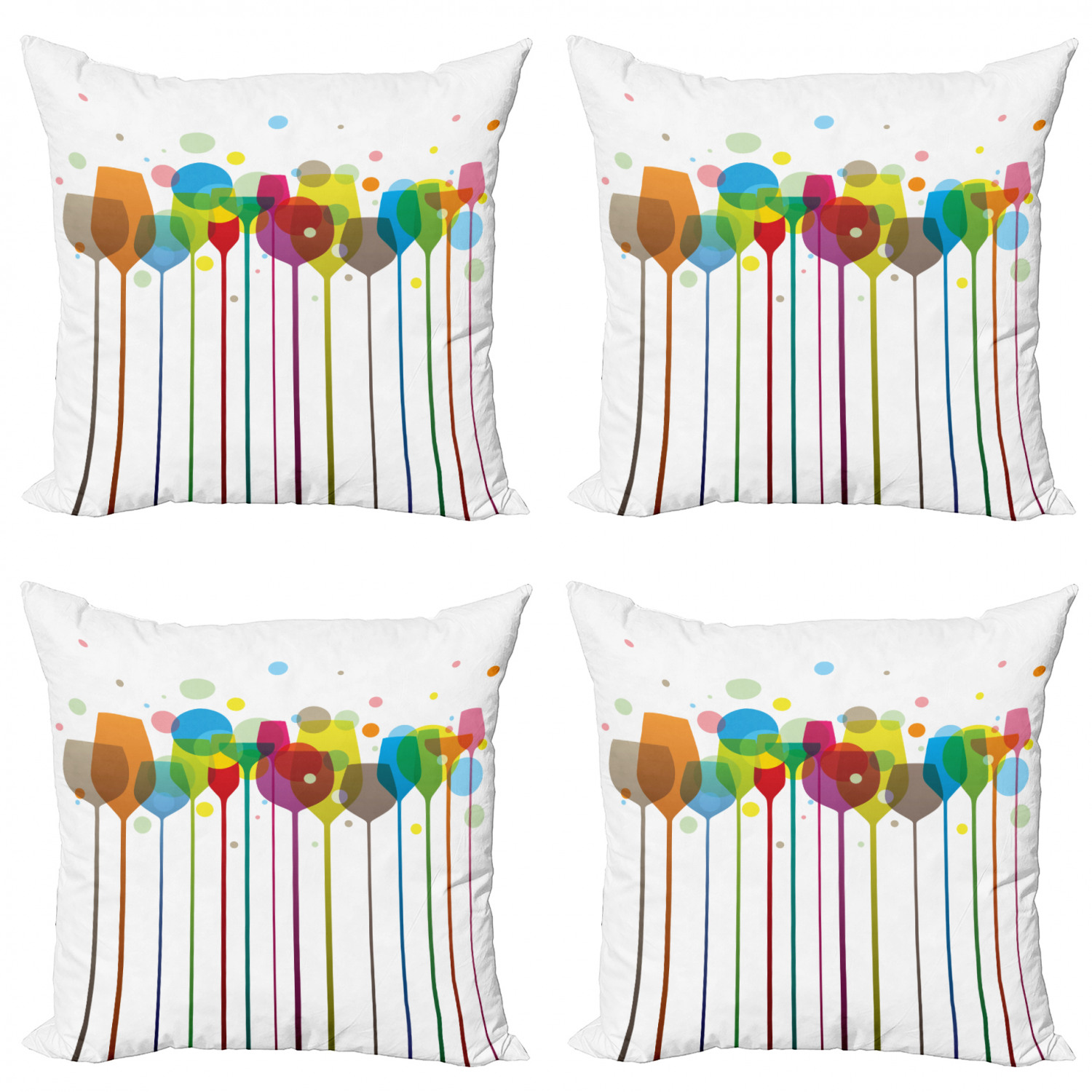 Ambesonne Colorful Theme Cushion Cover Set of 4 for Couch and Bed in 4 Sizes