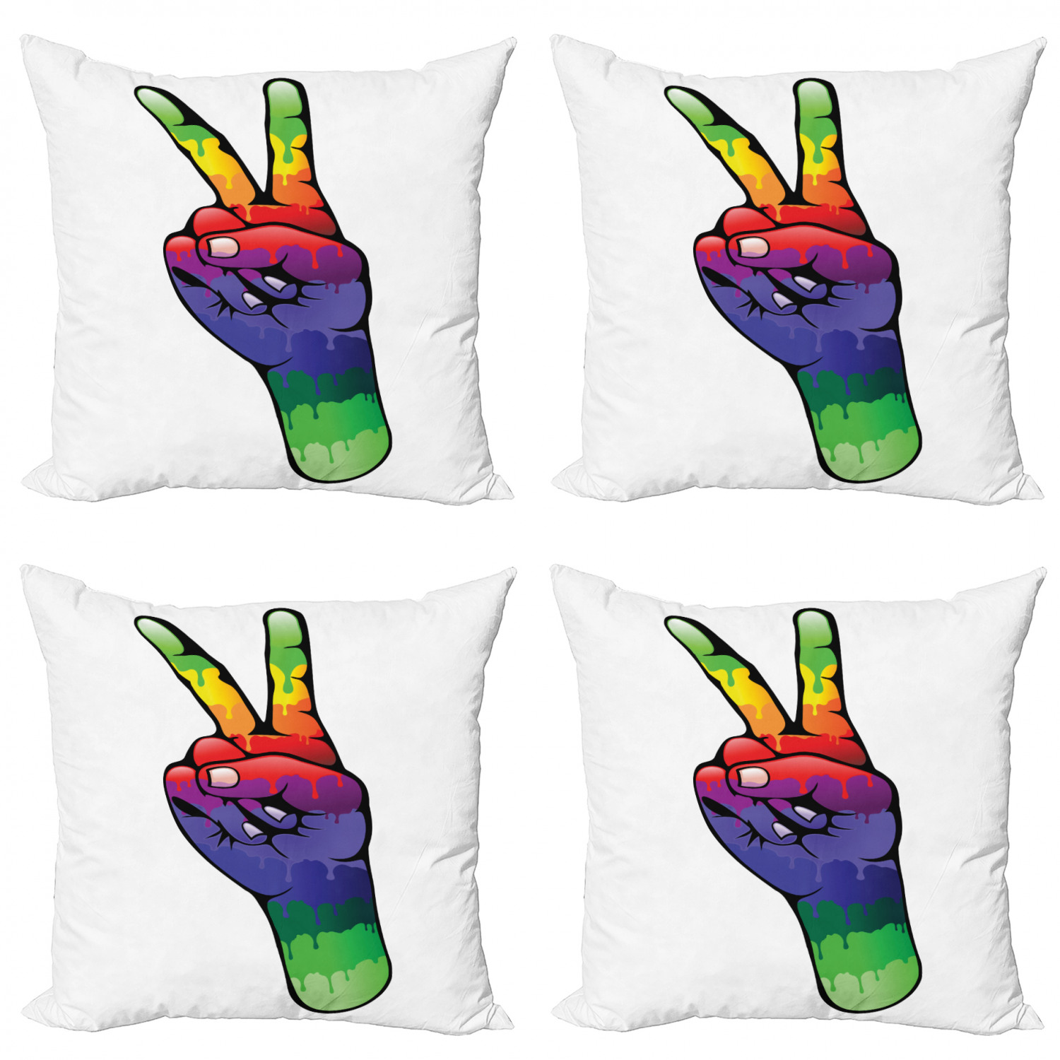 Ambesonne Colorful Theme Cushion Cover Set of 4 for Couch and Bed in 4 Sizes