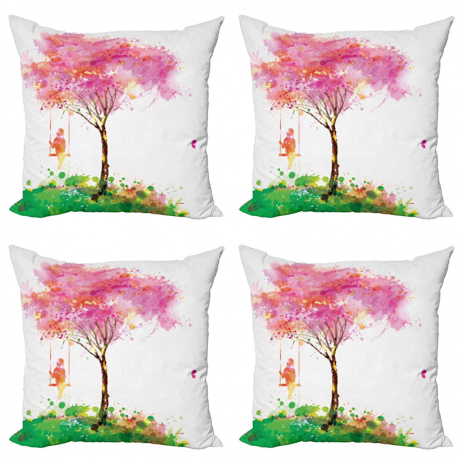 Ambesonne Colorful Theme Cushion Cover Set of 4 for Couch and Bed in 4 Sizes