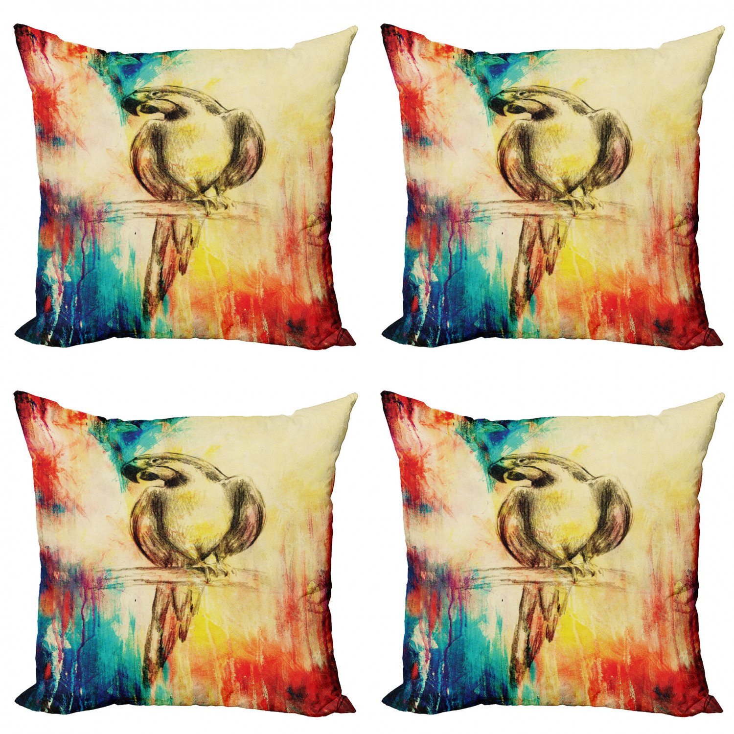 Ambesonne Colorful Theme Cushion Cover Set of 4 for Couch and Bed in 4 Sizes