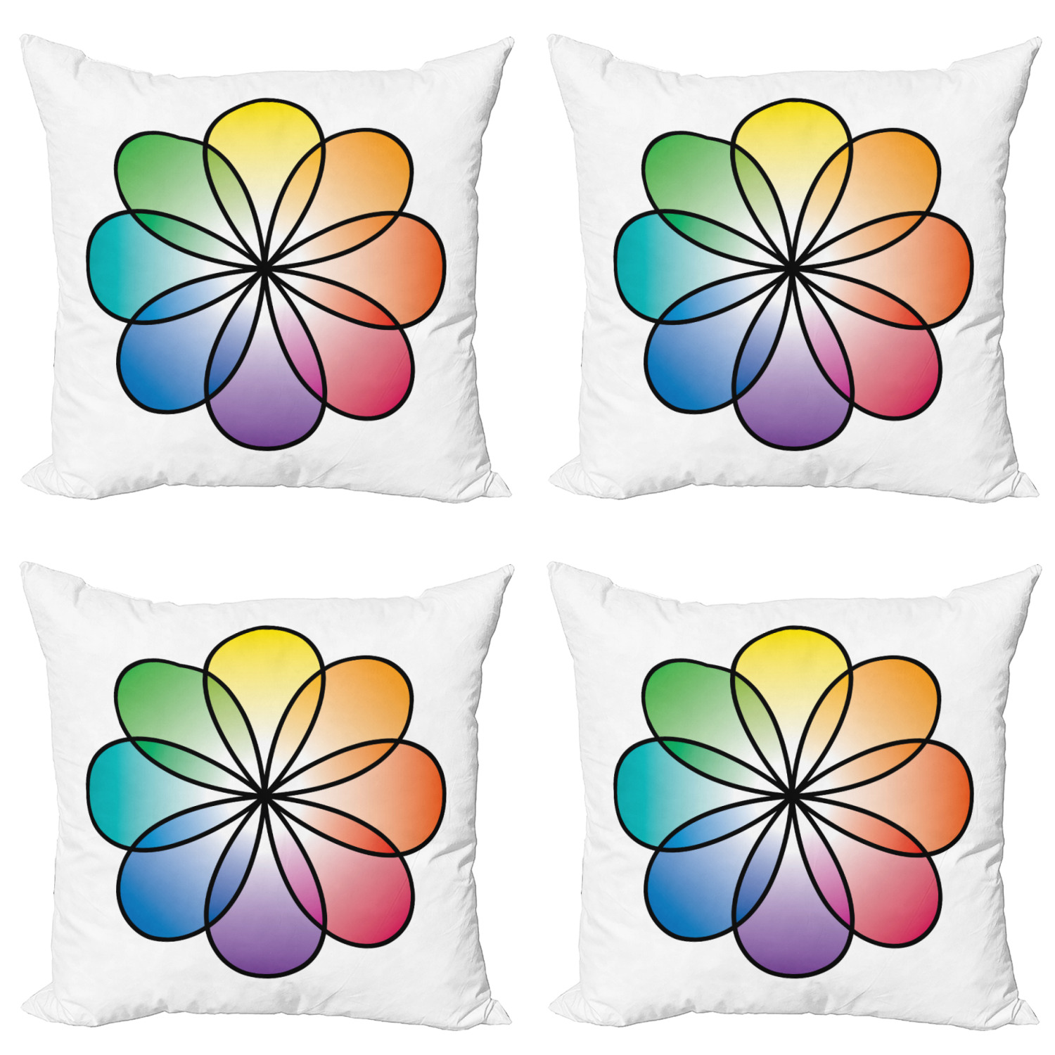 Ambesonne Rainbow Fun Cushion Cover Set of 4 for Couch and Bed in 4 Sizes