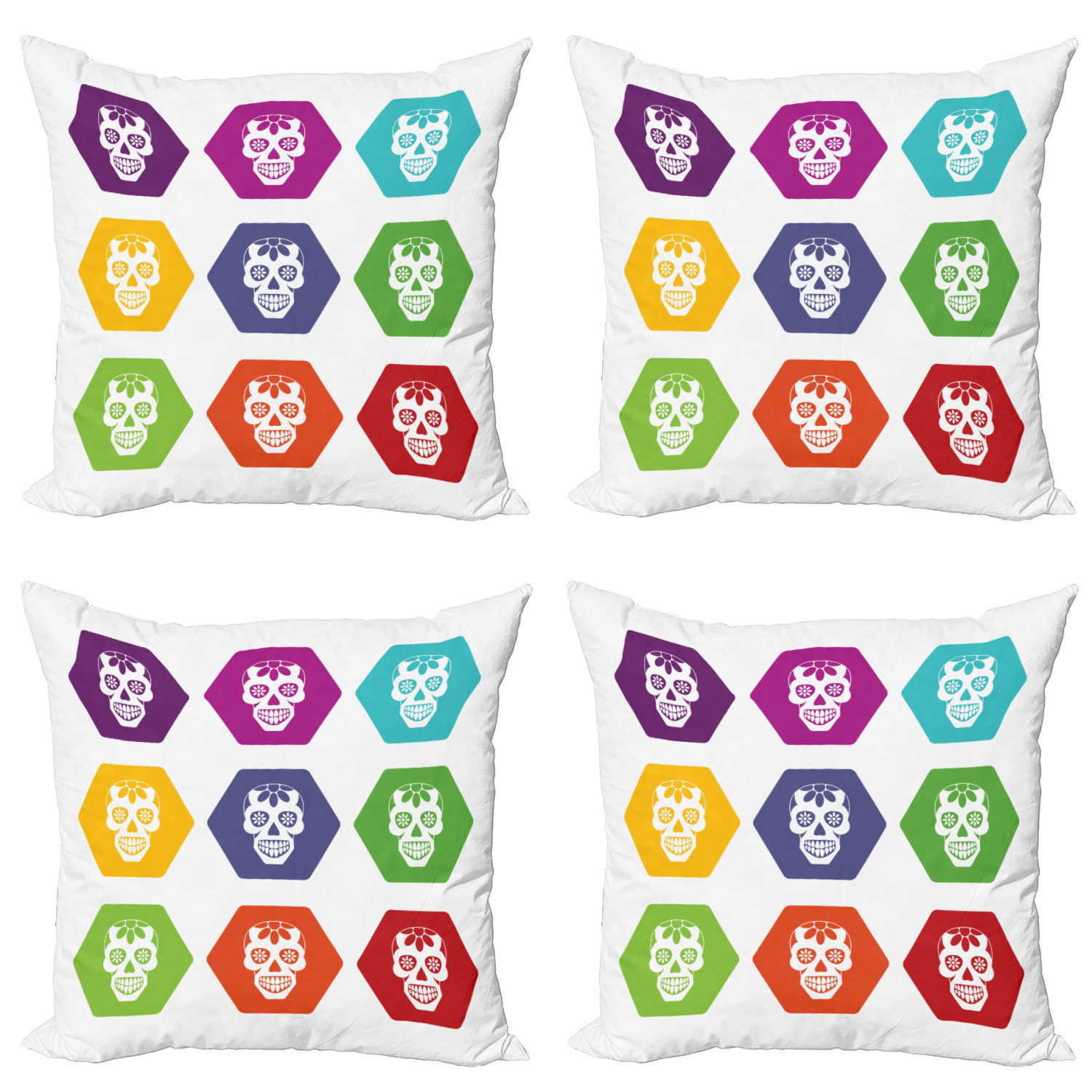 Ambesonne Sugar Skull Cushion Cover Set of 4 for Couch and Bed in 4 Sizes