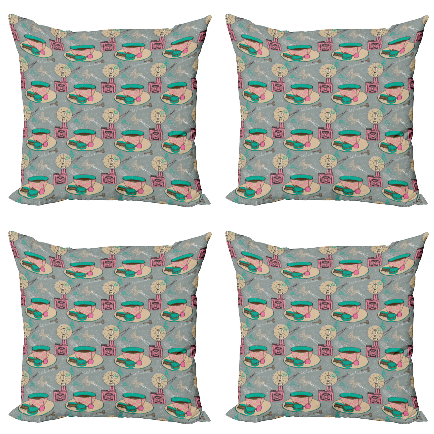 Ambesonne Tea Party Cushion Cover Set of 4 for Couch and Bed in 4 Sizes