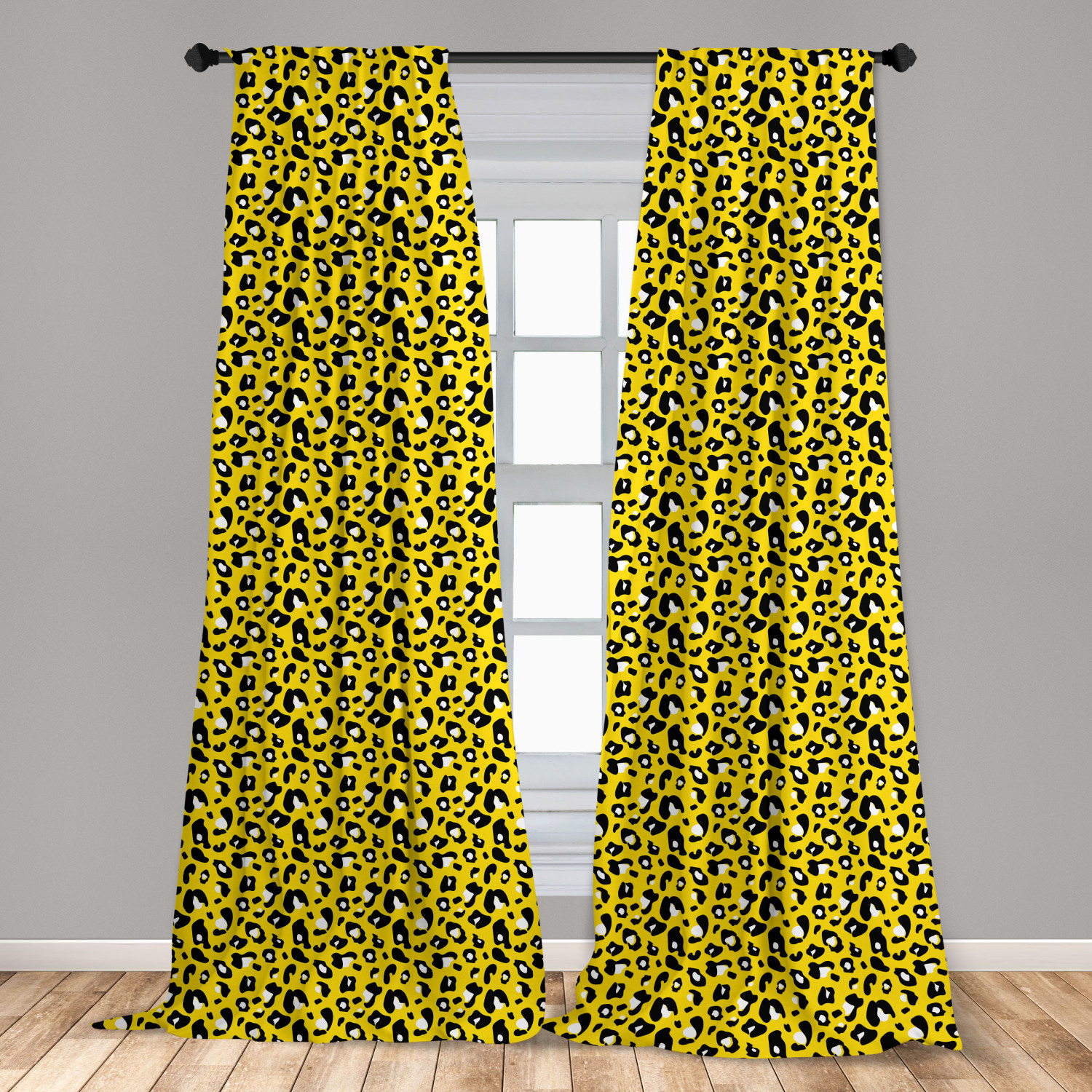 Leopard Print Microfiber Curtains 2 Panel Set for Living Room Bedroom in 3 Sizes 