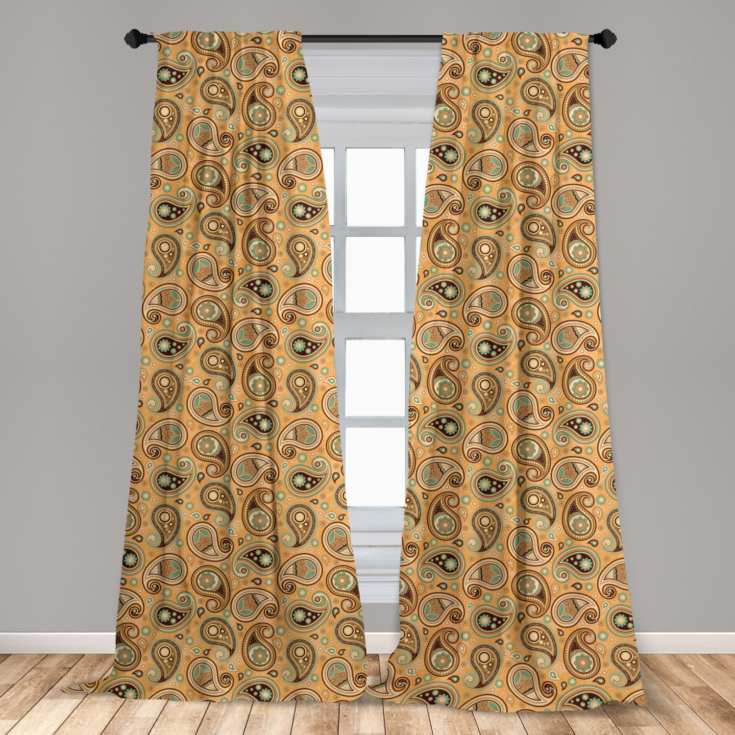 Brown Paisley Microfiber Curtains 2 Panel Set for Living Room Bedroom ...