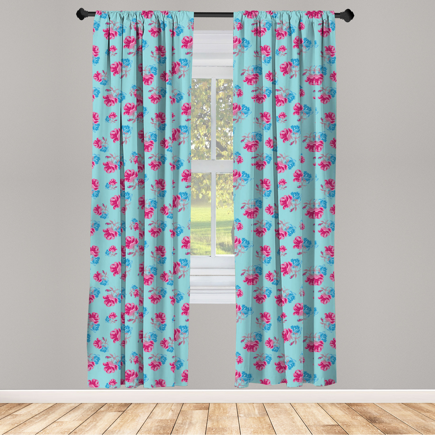 Blue and Pink Microfiber Curtains 2 Panel Set Living Room Bedroom in 3 ...