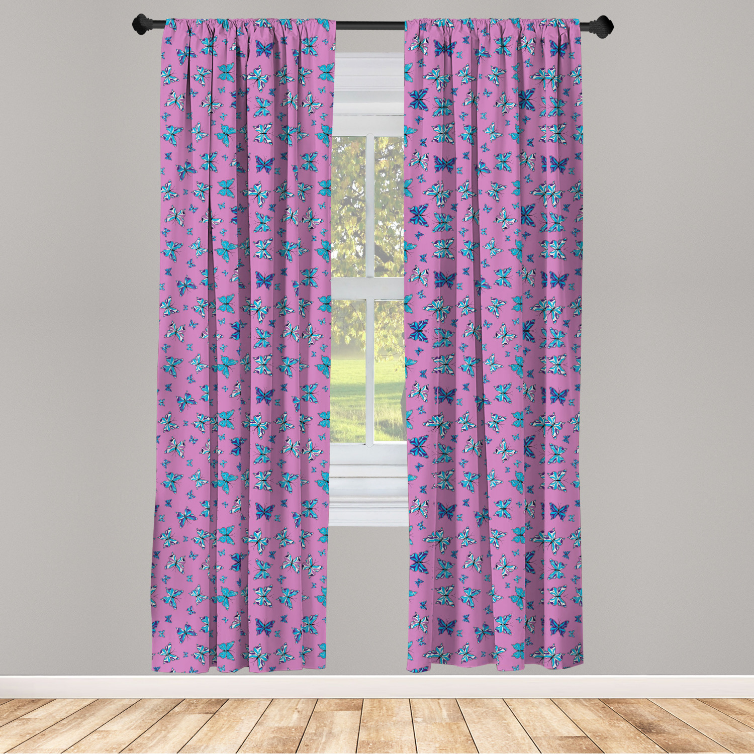 Blue And Pink Microfiber Curtains 2 Panel Set Living Room Bedroom In 3 