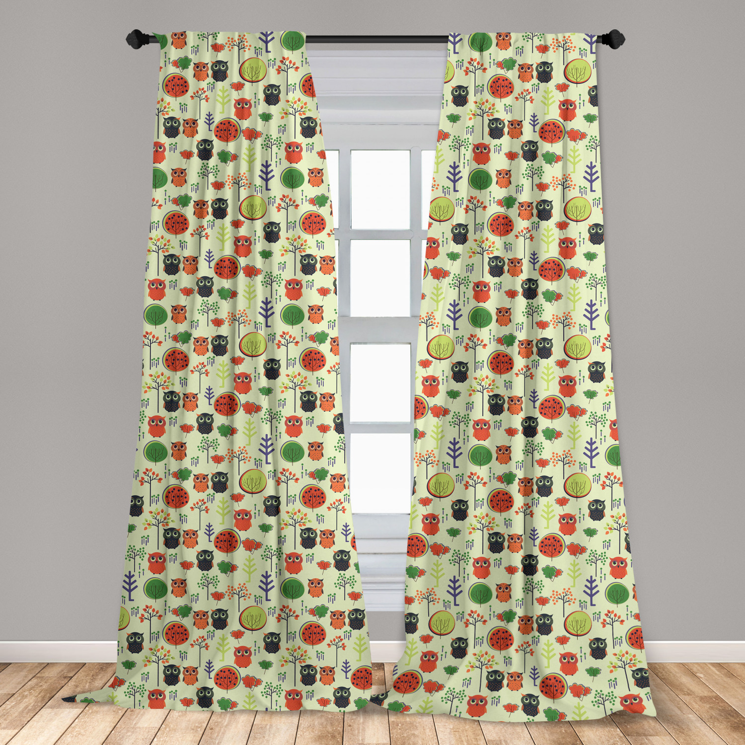 Owl Print Microfiber Curtains 2 Panel Set Living Room Bedroom in 3 Sizes - Picture 9 of 52