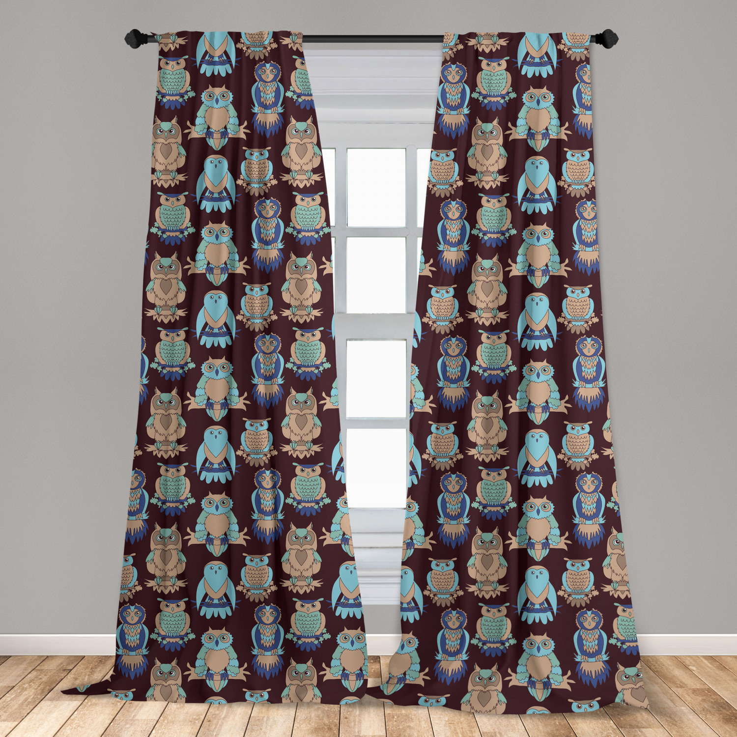 Owl Print Microfiber Curtains 2 Panel Set Living Room Bedroom in 3 Sizes - Picture 5 of 52