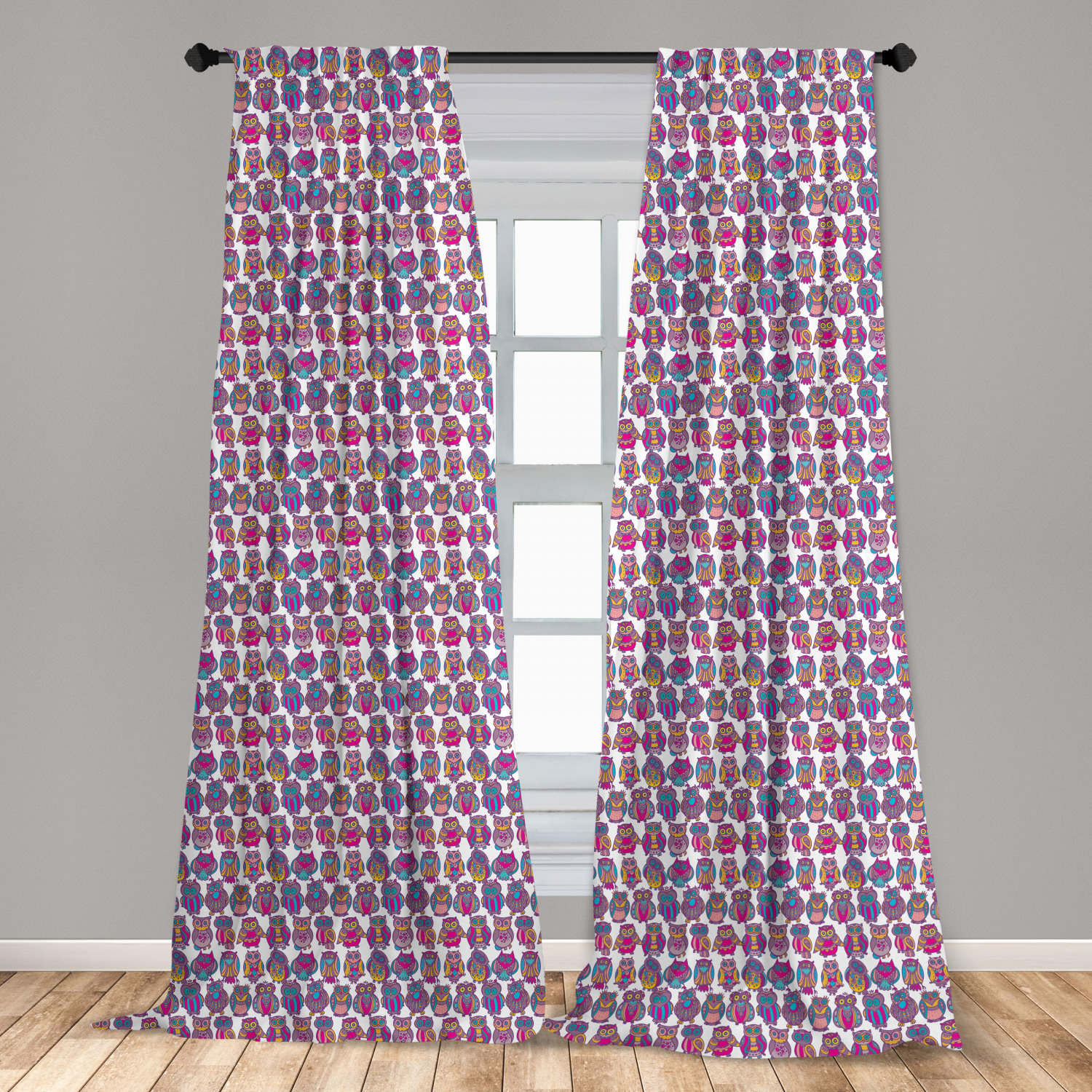 Owl Print Microfiber Curtains 2 Panel Set Living Room Bedroom in 3 Sizes - Picture 15 of 52