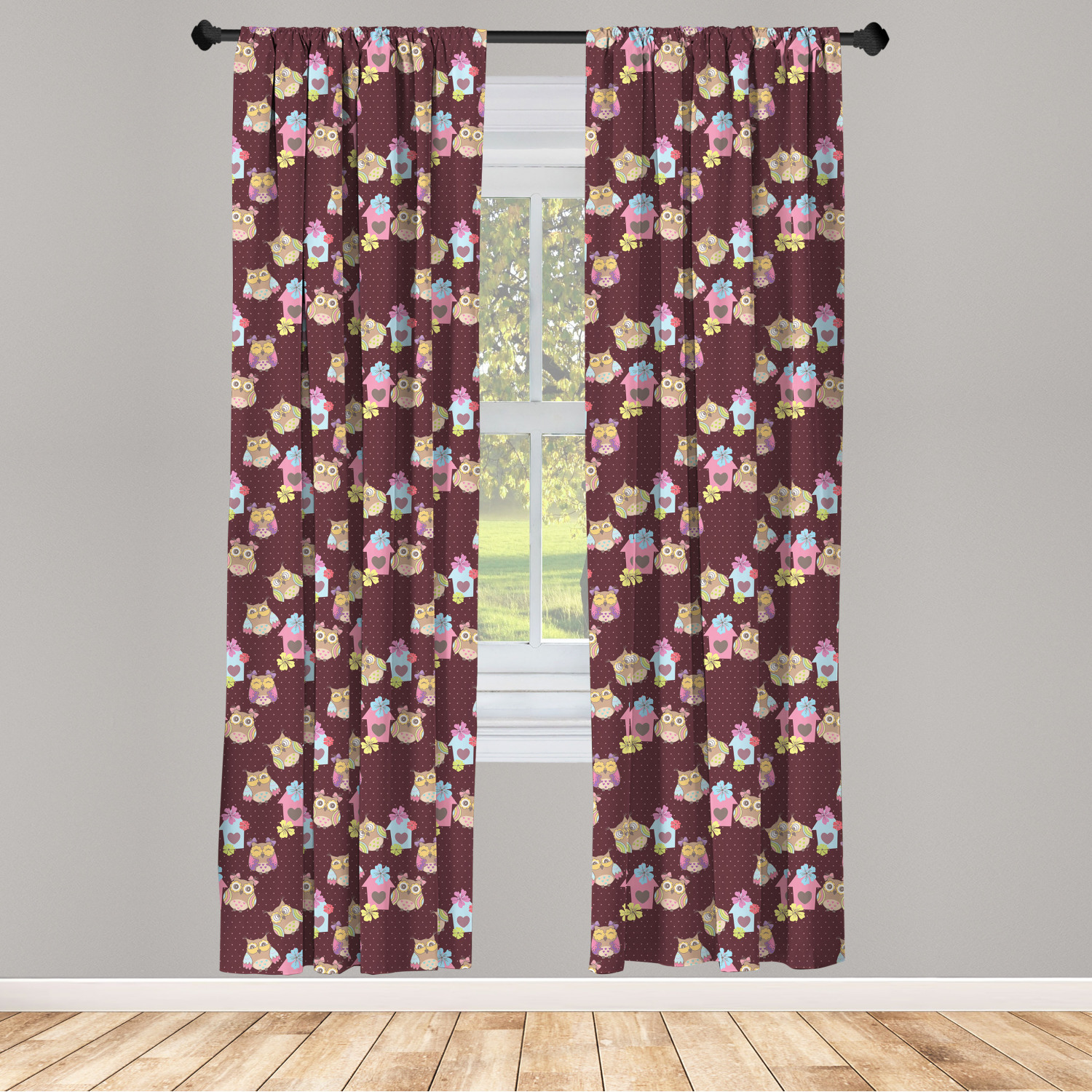 Owl Print Microfiber Curtains 2 Panel Set Living Room Bedroom in 3 Sizes - Picture 32 of 52