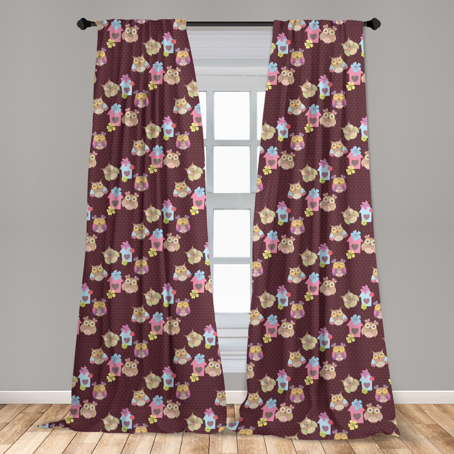 Owl Print Microfiber Curtains 2 Panel Set Living Room Bedroom in 3 Sizes - Picture 31 of 52