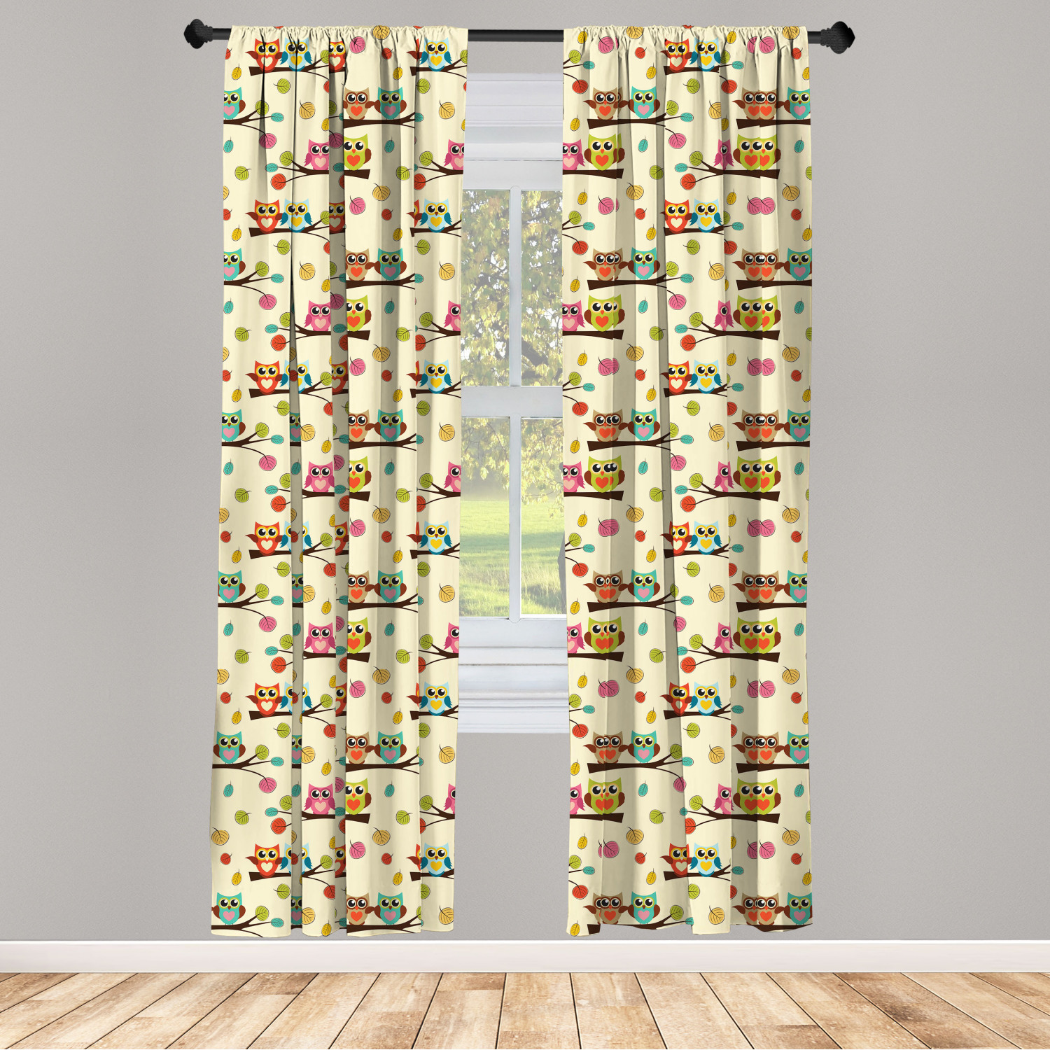 Owl Print Microfiber Curtains 2 Panel Set Living Room Bedroom in 3 Sizes - Picture 50 of 52