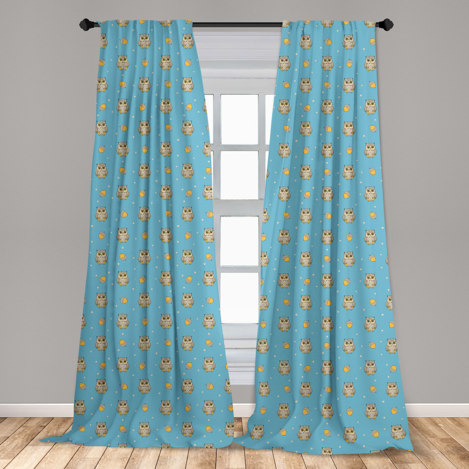 Owl Print Microfiber Curtains 2 Panel Set Living Room Bedroom in 3 Sizes - Picture 19 of 52