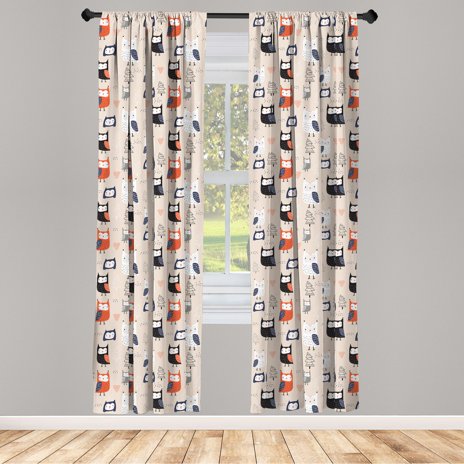 Owl Print Microfiber Curtains 2 Panel Set Living Room Bedroom in 3 Sizes - Picture 30 of 52