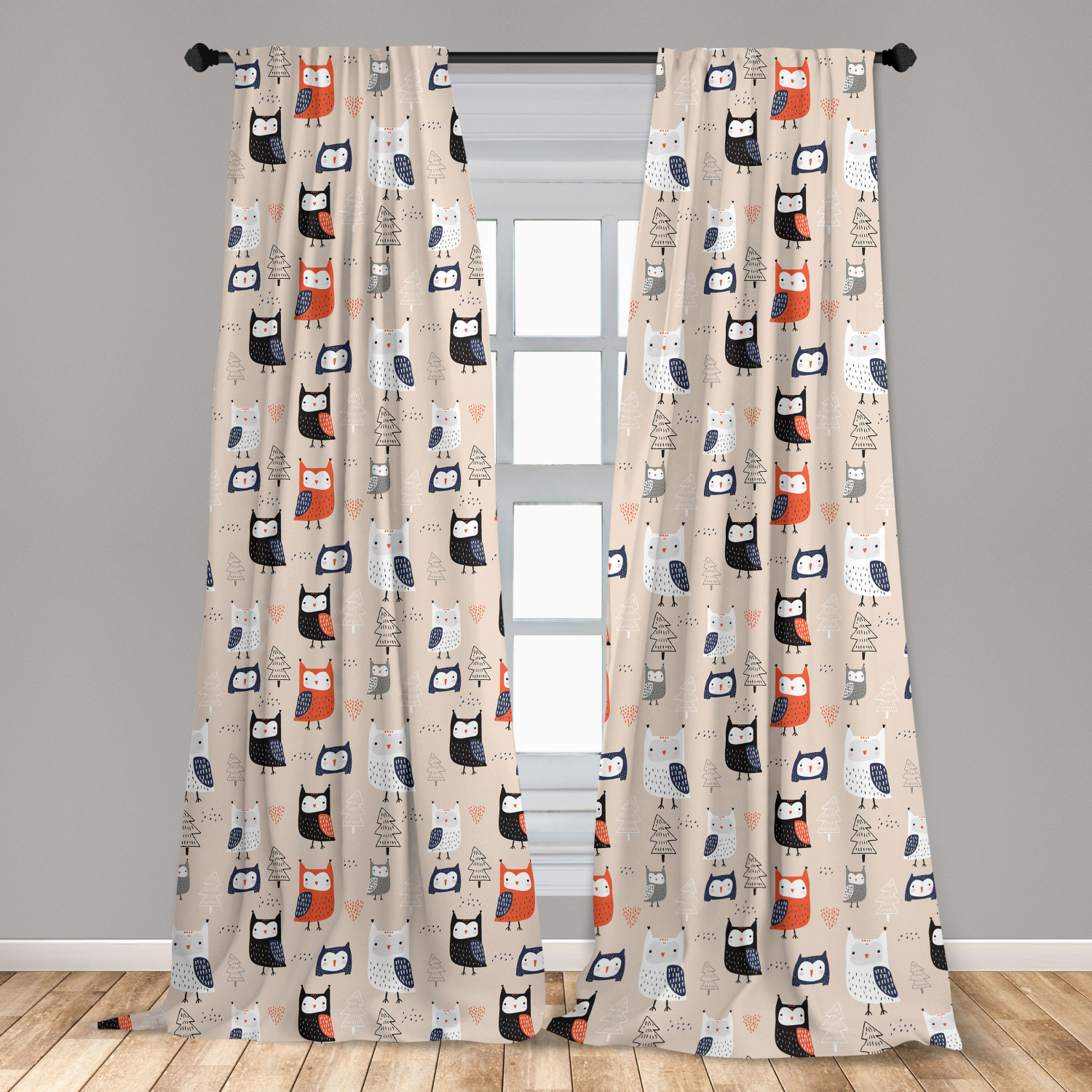 Owl Print Microfiber Curtains 2 Panel Set Living Room Bedroom in 3 Sizes - Picture 29 of 52