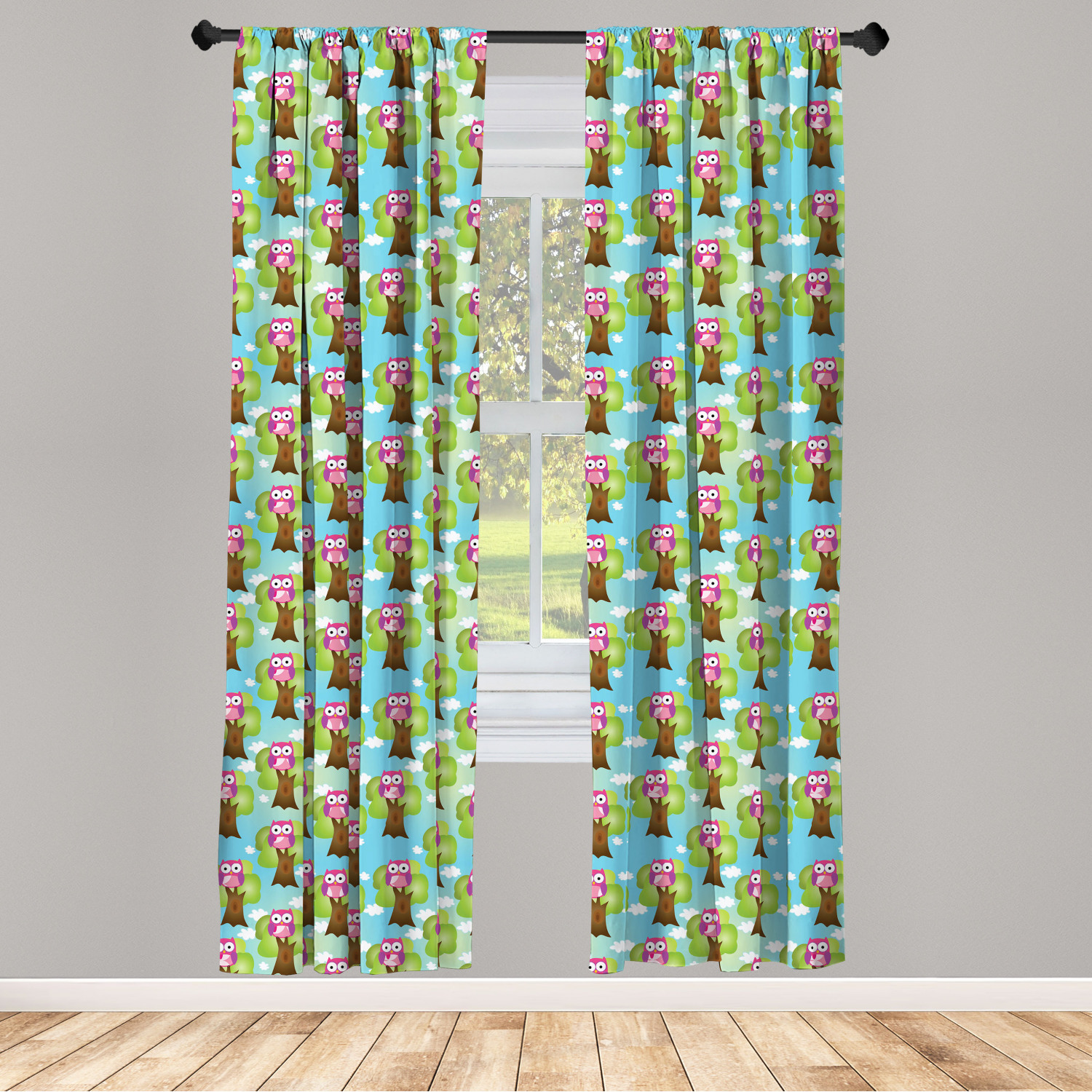 Owl Print Microfiber Curtains 2 Panel Set Living Room Bedroom in 3 Sizes - Picture 34 of 52