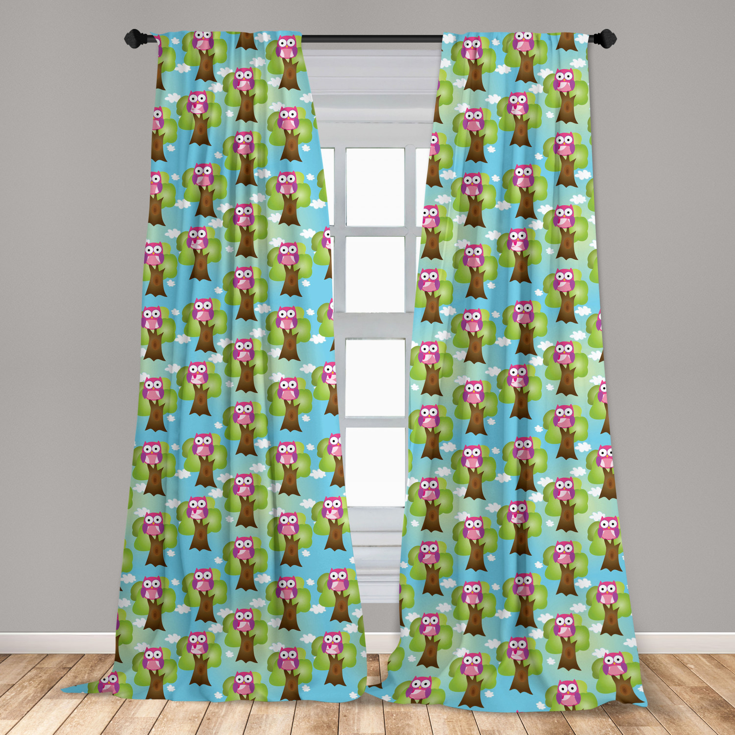 Owl Print Microfiber Curtains 2 Panel Set Living Room Bedroom in 3 Sizes - Picture 33 of 52