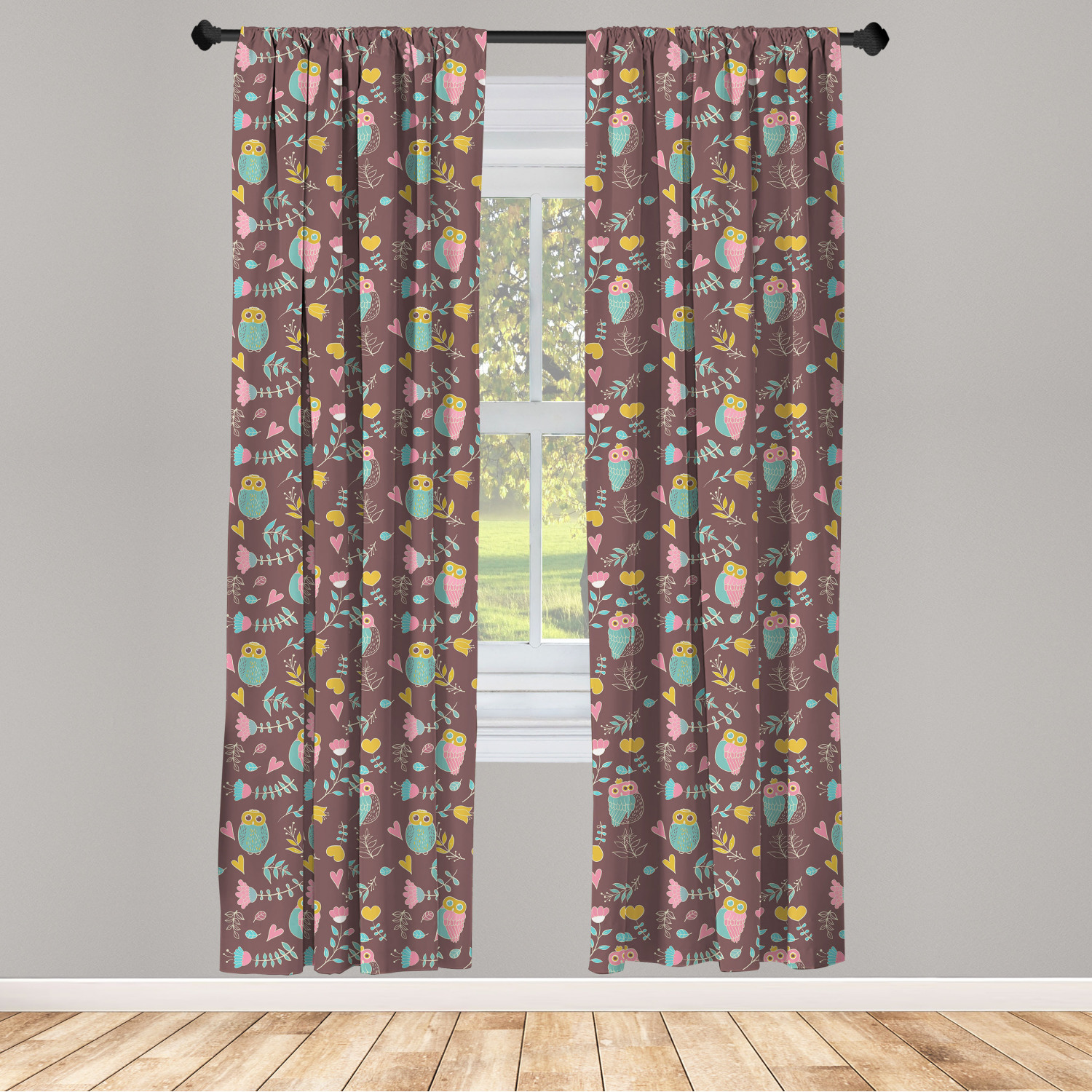 Owl Print Microfiber Curtains 2 Panel Set Living Room Bedroom in 3 Sizes - Picture 22 of 52