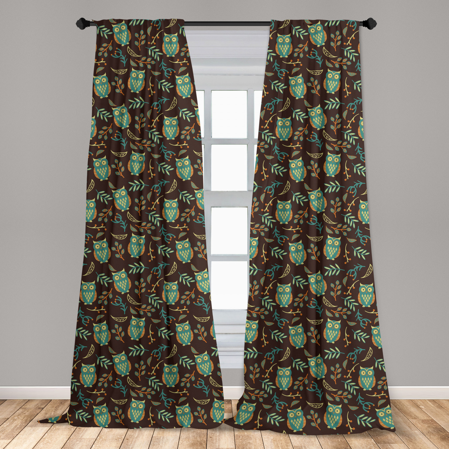 Owl Print Microfiber Curtains 2 Panel Set Living Room Bedroom in 3 Sizes - Picture 37 of 52